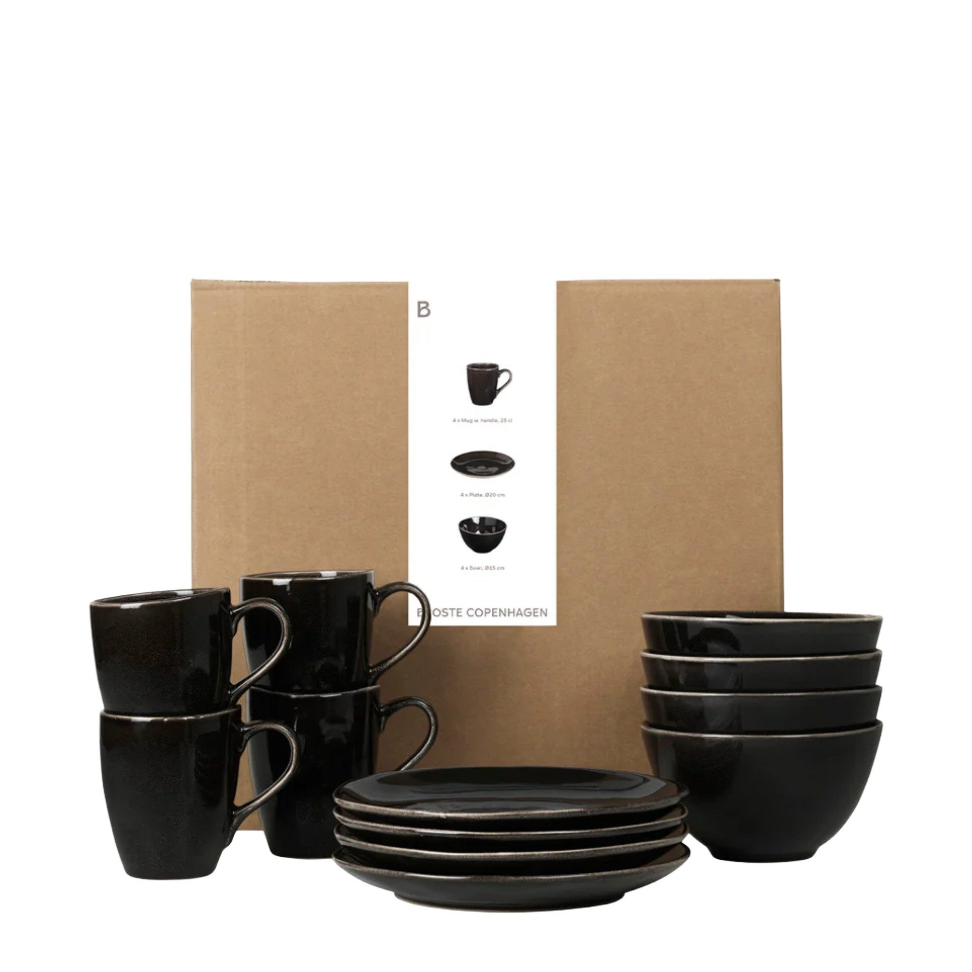 Broste Copenhagen Frühstücks-Geschirrset Broste Copenhagen Nordic Coal Geschirr Frühstücksset für vier (12-tlg), Steingut