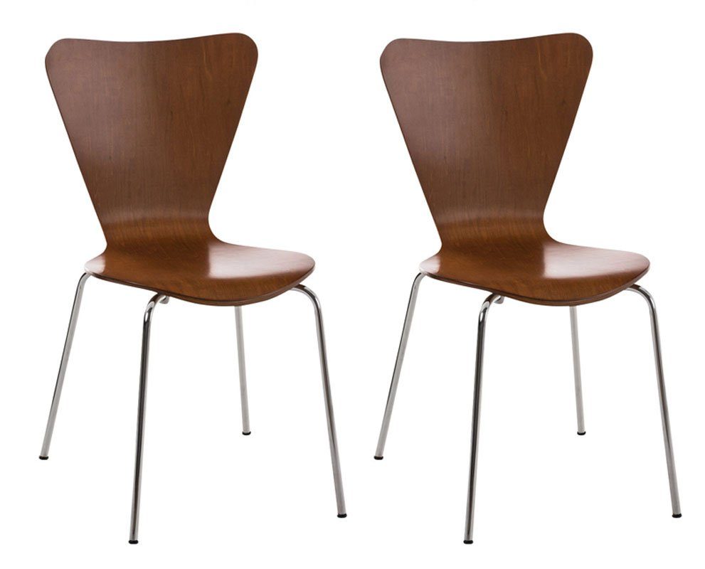 TPFLiving Besucherstuhl Calisso mit ergonomisch geformter Sitzfläche - Konferenzstuhl (Besprechungsstuhl - Warteraumstuhl - Messestuhl, 2 St), Gestell: Metall chrom - Sitzfläche: Holz braun