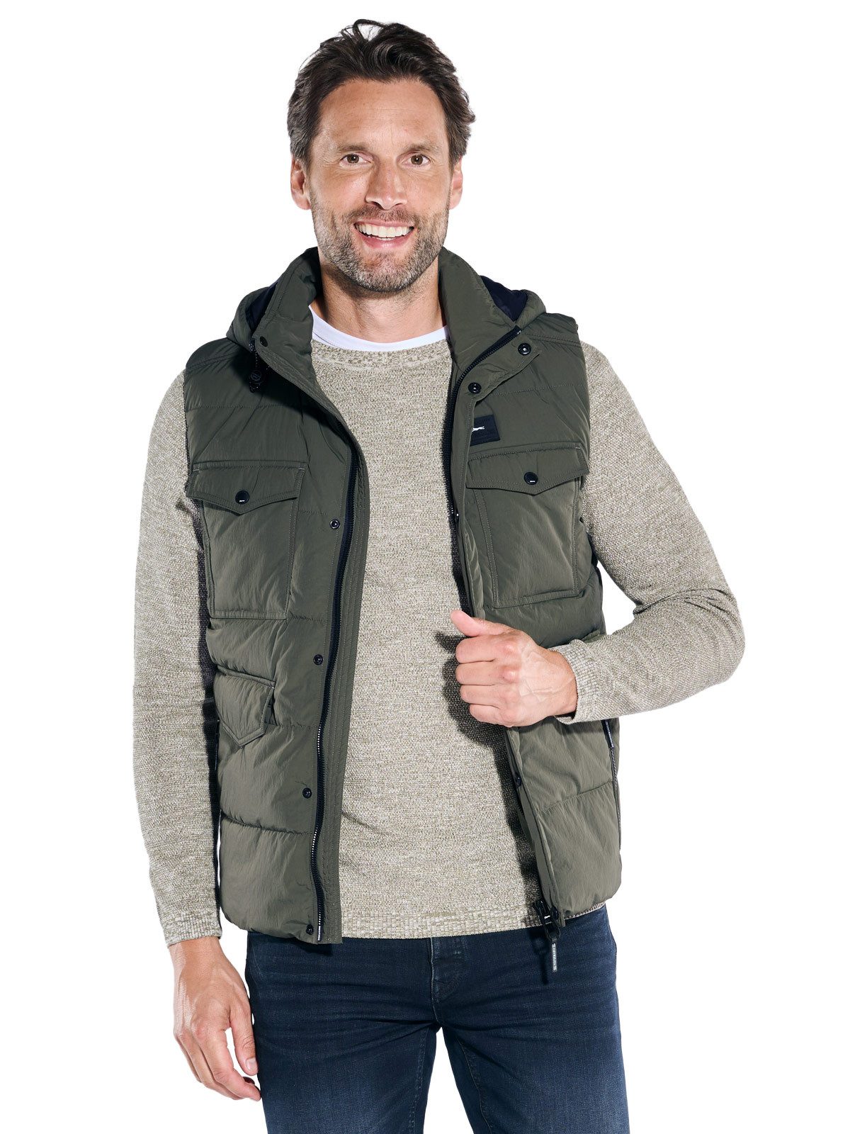 Engbers Kurzweste engbers Herren Weste mit abnehmbarer Kapuze, Dunkelgruen