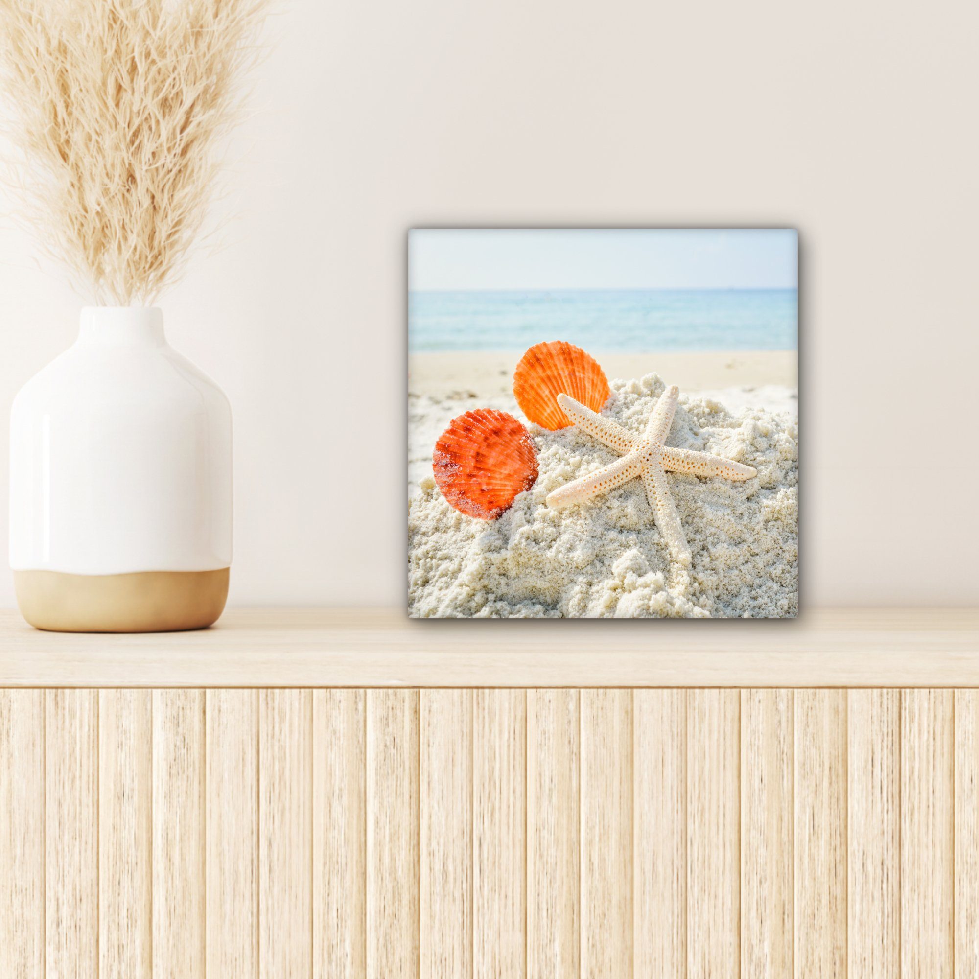 Wohnzimmer Leinwand cm (1 Schlafzimmer, - 20x20 OneMillionCanvasses® Bilder Seesterne, - St), Strand Muscheln Leinwandbild für