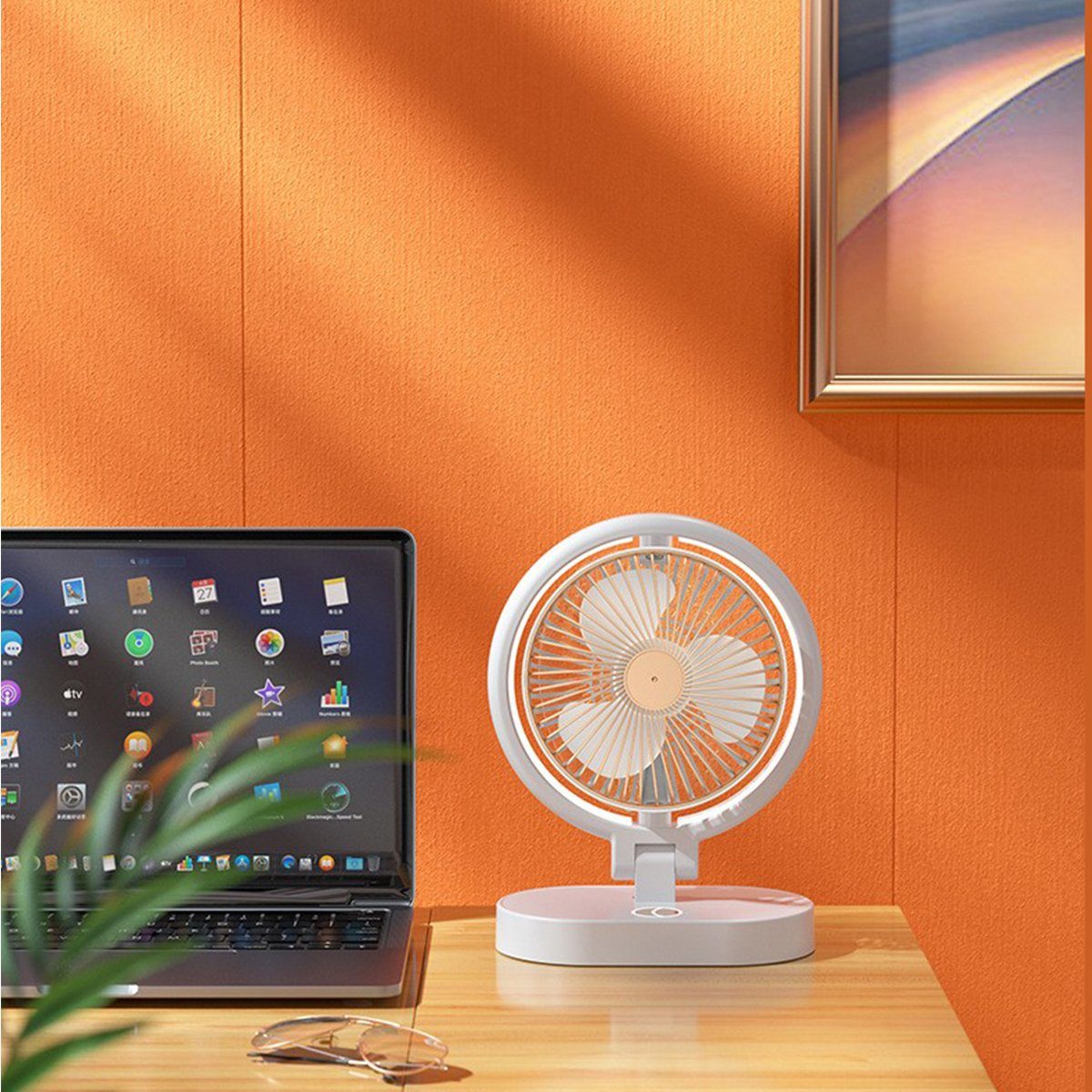 mit 90° 4 Leise Weißgold Fan USB Mini Ventilator USB USB Tischventilator USB-Ventilator Speed, LED-Licht,Desk Drehung Lüfter autolock Tragbarer Mini