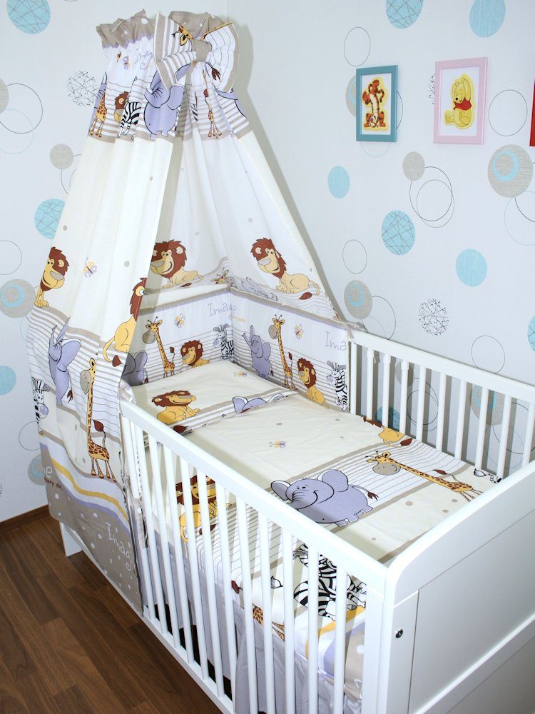 Babybettwäsche Baby Bettset- 6 teiliges Set mit Vollstoff Himmel Bettwäsche Nestchen
