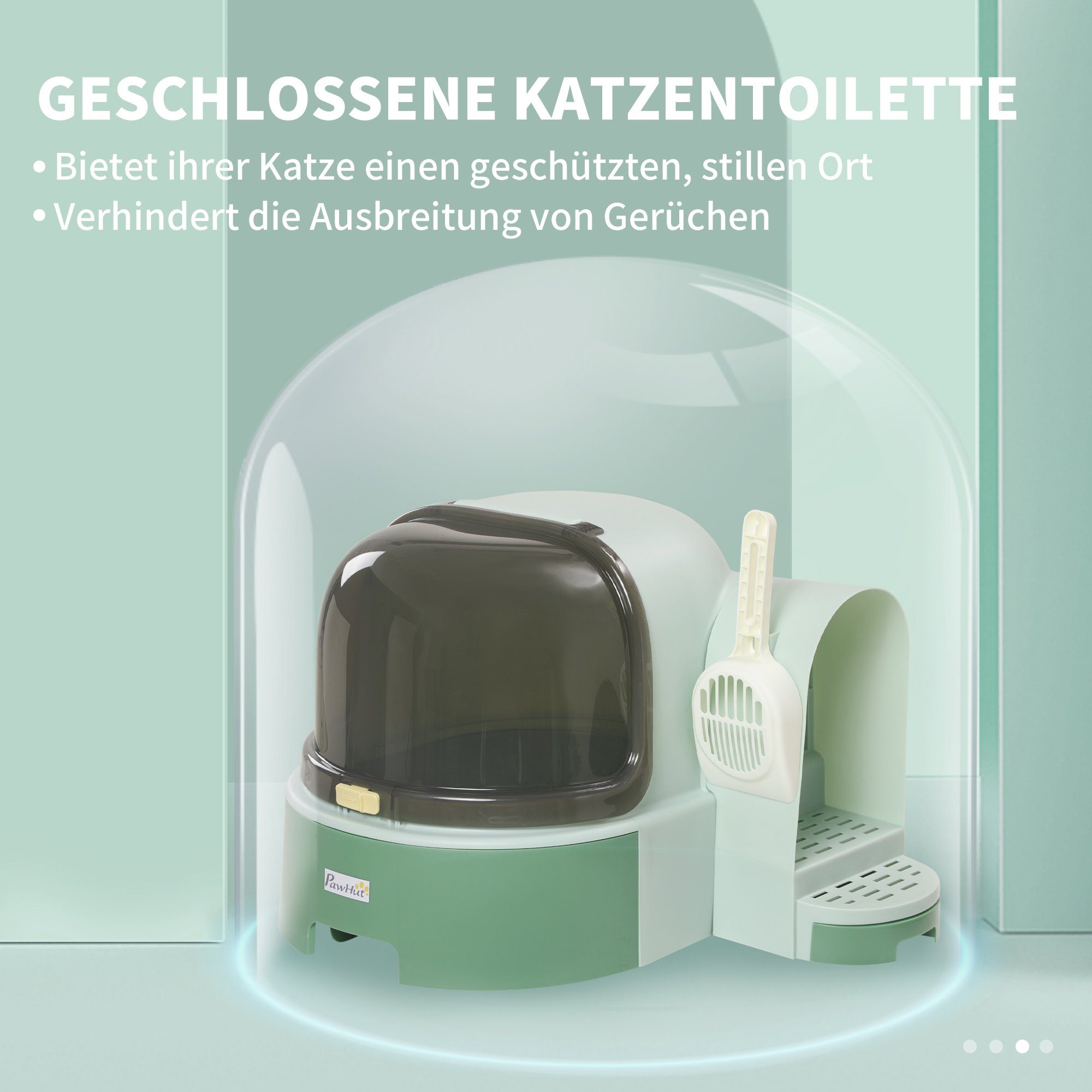 PawHut Katzentoilette geschlossenes Design, 2 Herausziehbarer Bodenwannen, Haube, Grün, 52L x 60B x 42H cm