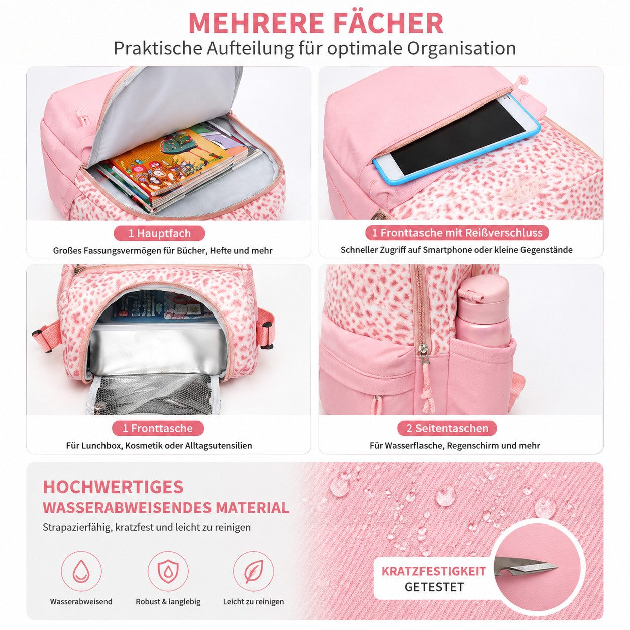 Toomoke Schulrucksack 3-teilig Rucksack Set mit Lunchbag und Federmäppchen, wasserabweisend (Praktisches 3-teiliges Set, für Schule, Arbeit und Freizeit), mit isolierter Lunchbag, geräumigem Rucksack und Federmäppchen