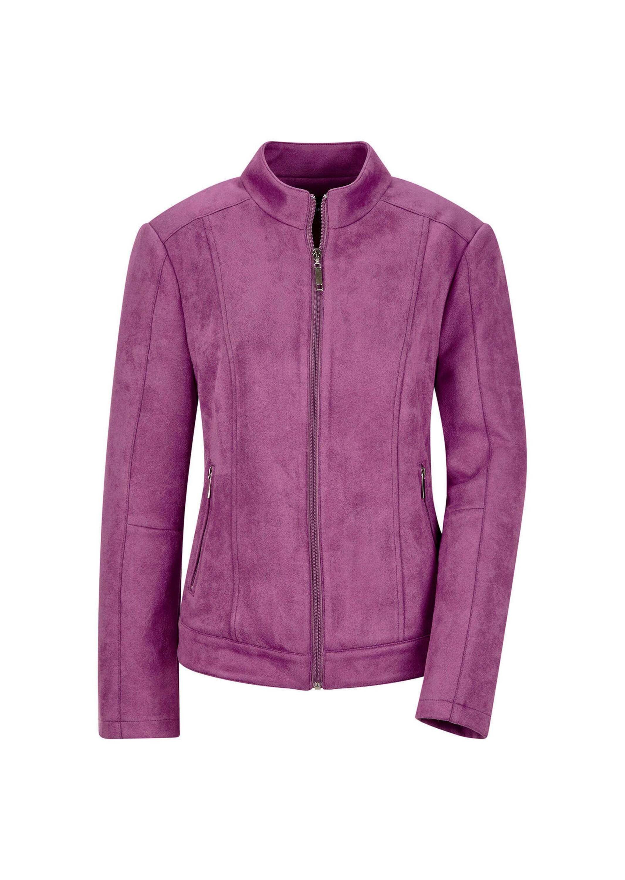 GOLDNER Allwetterjacke Kurzgröße: Elegante Veloursjacke mit Stehkragen Stilvolle Übergangsjacke mit Reißverschluss, Taschen und Langarm