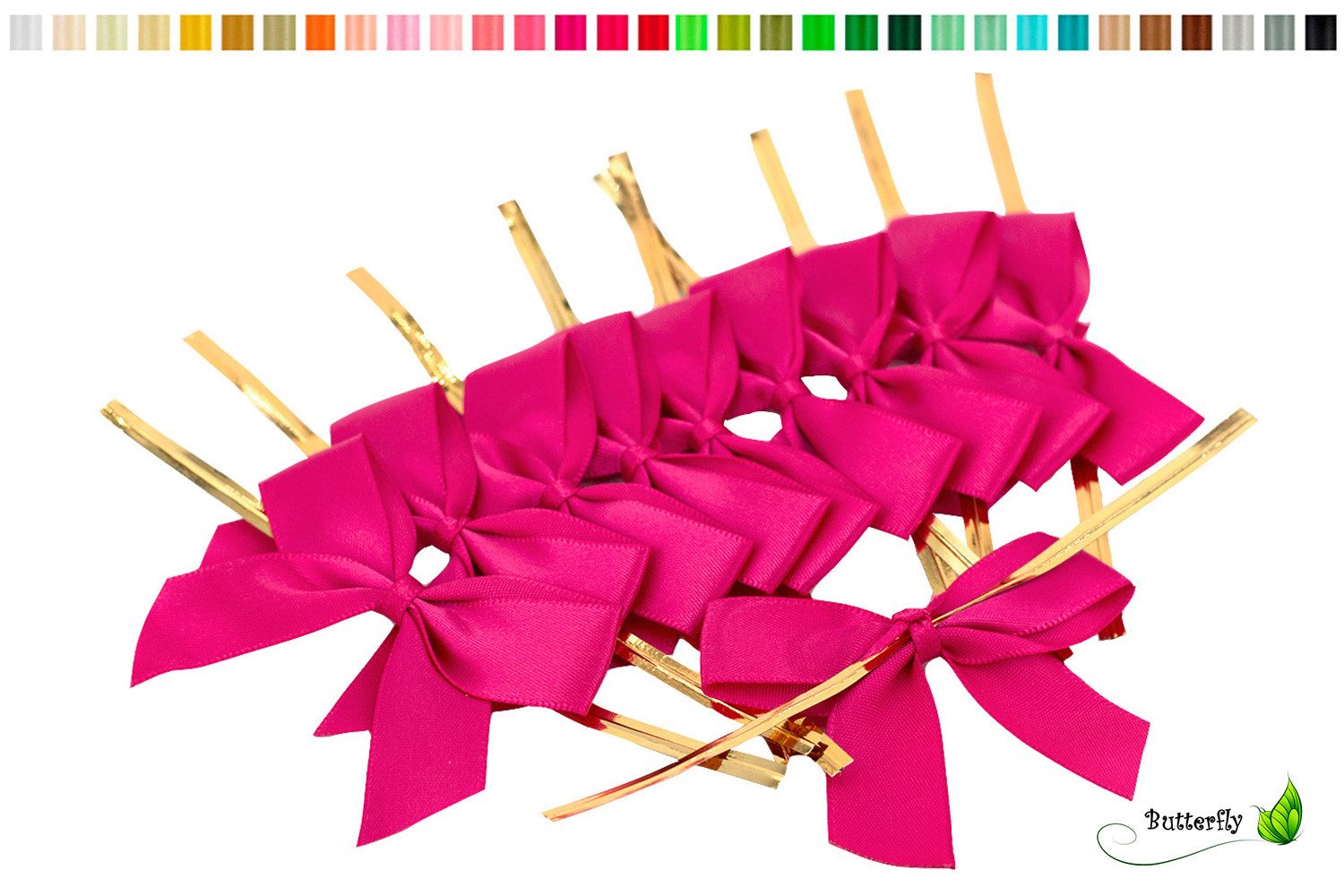 Creativery Streudeko, Satinschleifen 5cm mit entfernbarem Draht 10 Stück Fuchsia / Pink