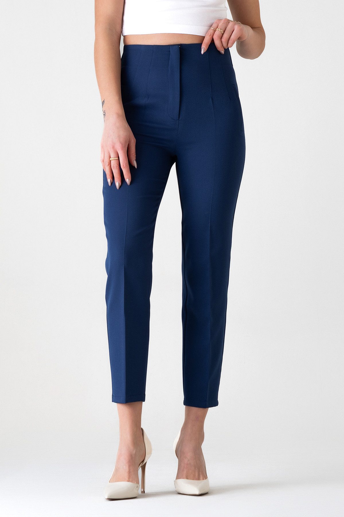 fashionshowcase Bügelfaltenhose Damen Hose Elegant Slim Fit Stretch mit V-D günstig online kaufen