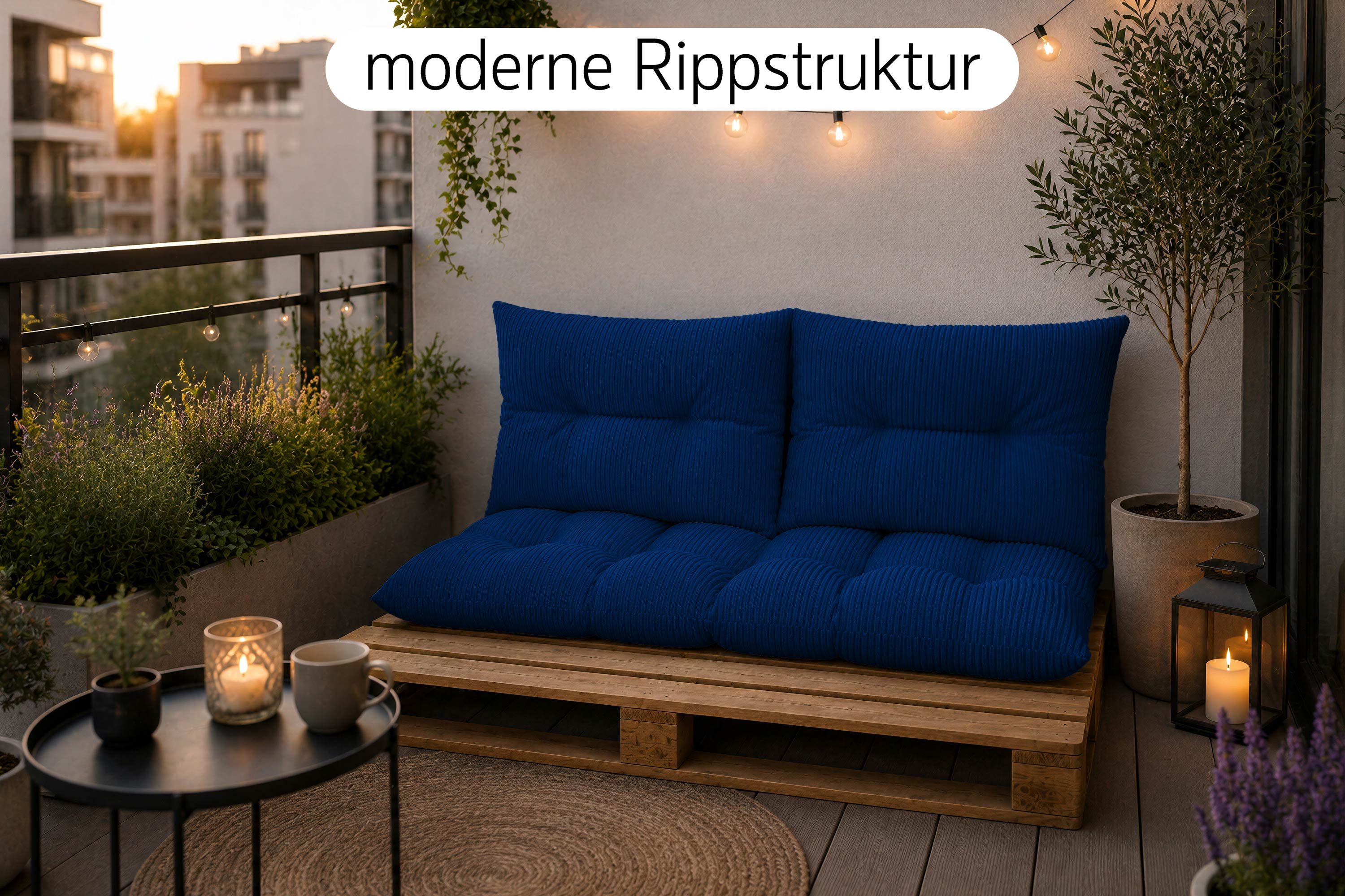 Amilian Palettenkissen Set 3-teilig Palettenauflagen für Europaletten, Balkon, Terrasse, Sitzkissen 120x60 cm + 2x Kissen 40x60 cm