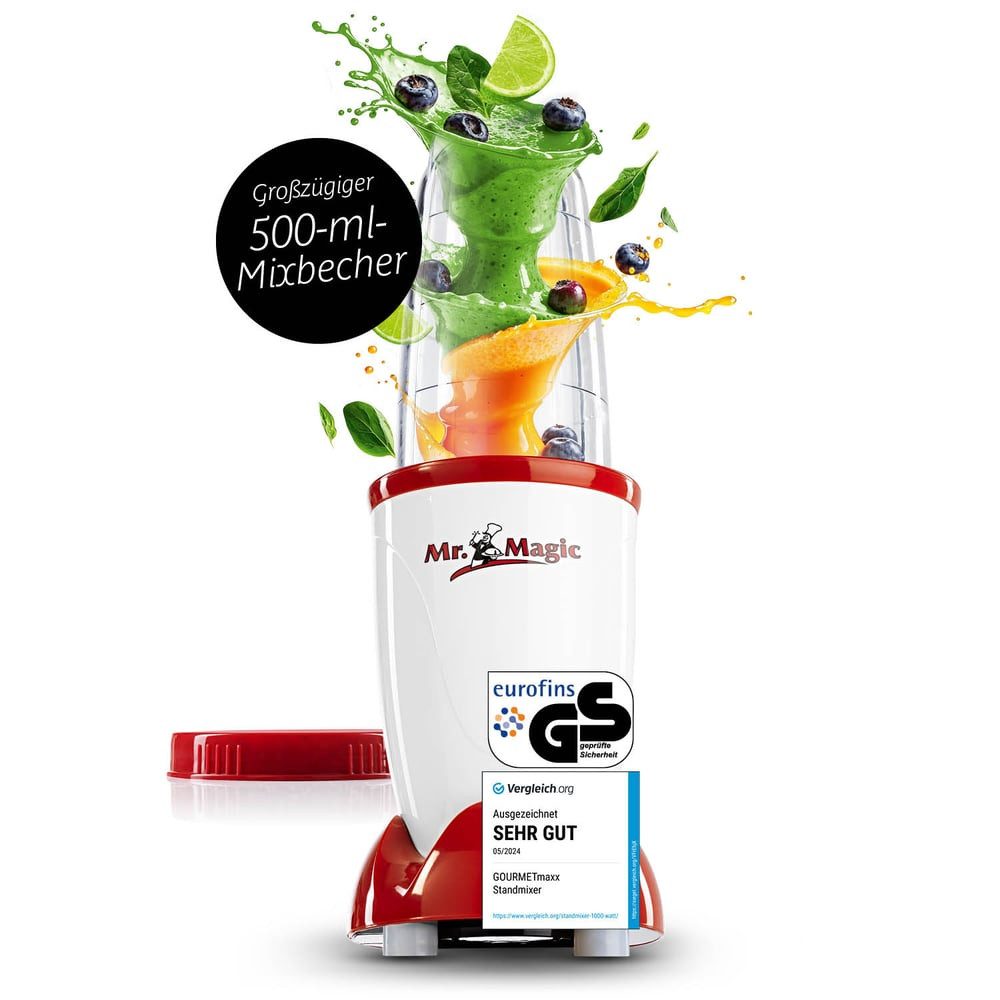 GOURMETmaxx Standmixer Smoothie Maker & Standmixer 4tlg. Set - 250W, 250 W, Elektrischer Mini Mixer 500ml mit 9 Funktionen