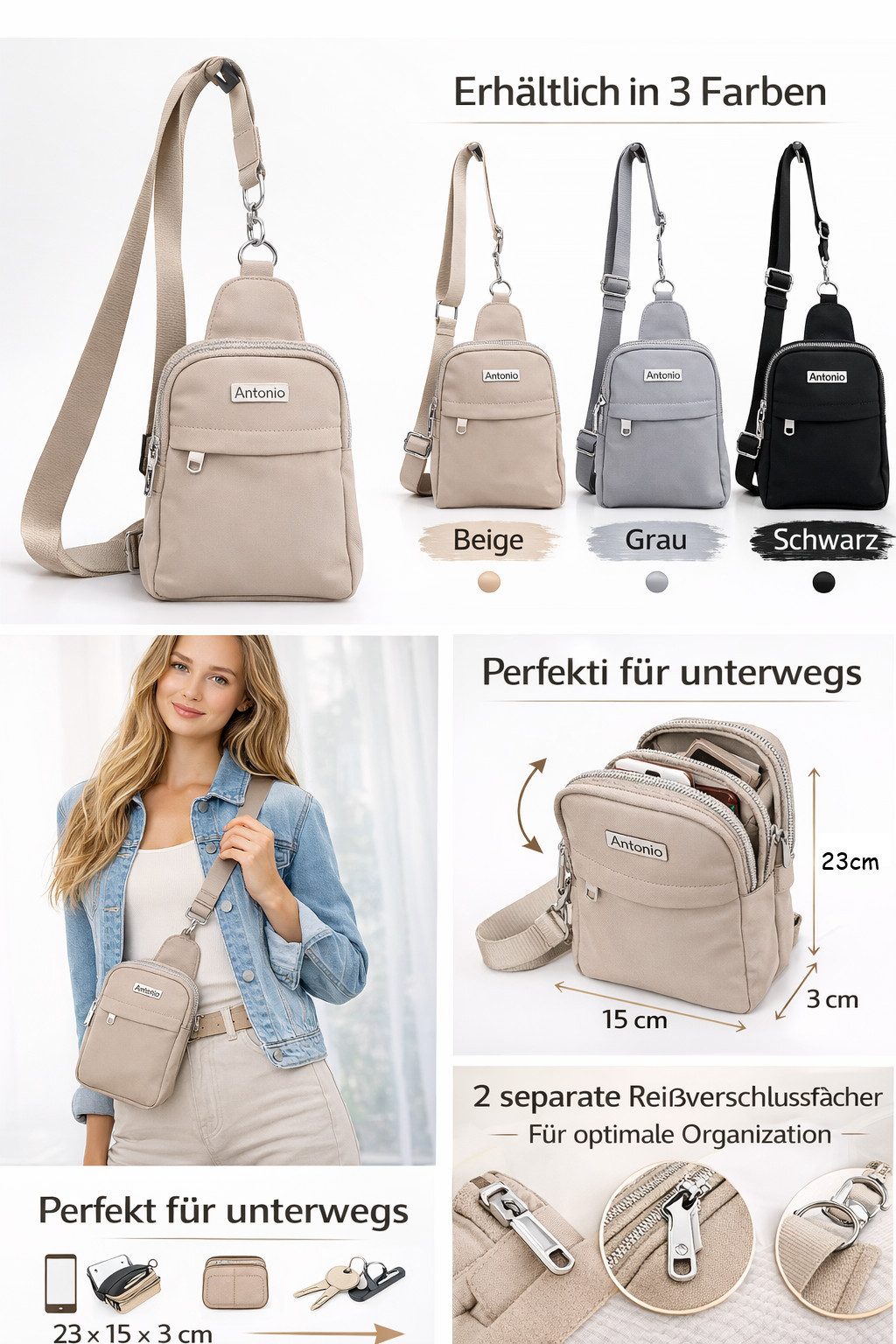 Antonio Umhängetasche Antonio Umhängetasche Handy Bag Handytasche verschiedene Farben Weiss