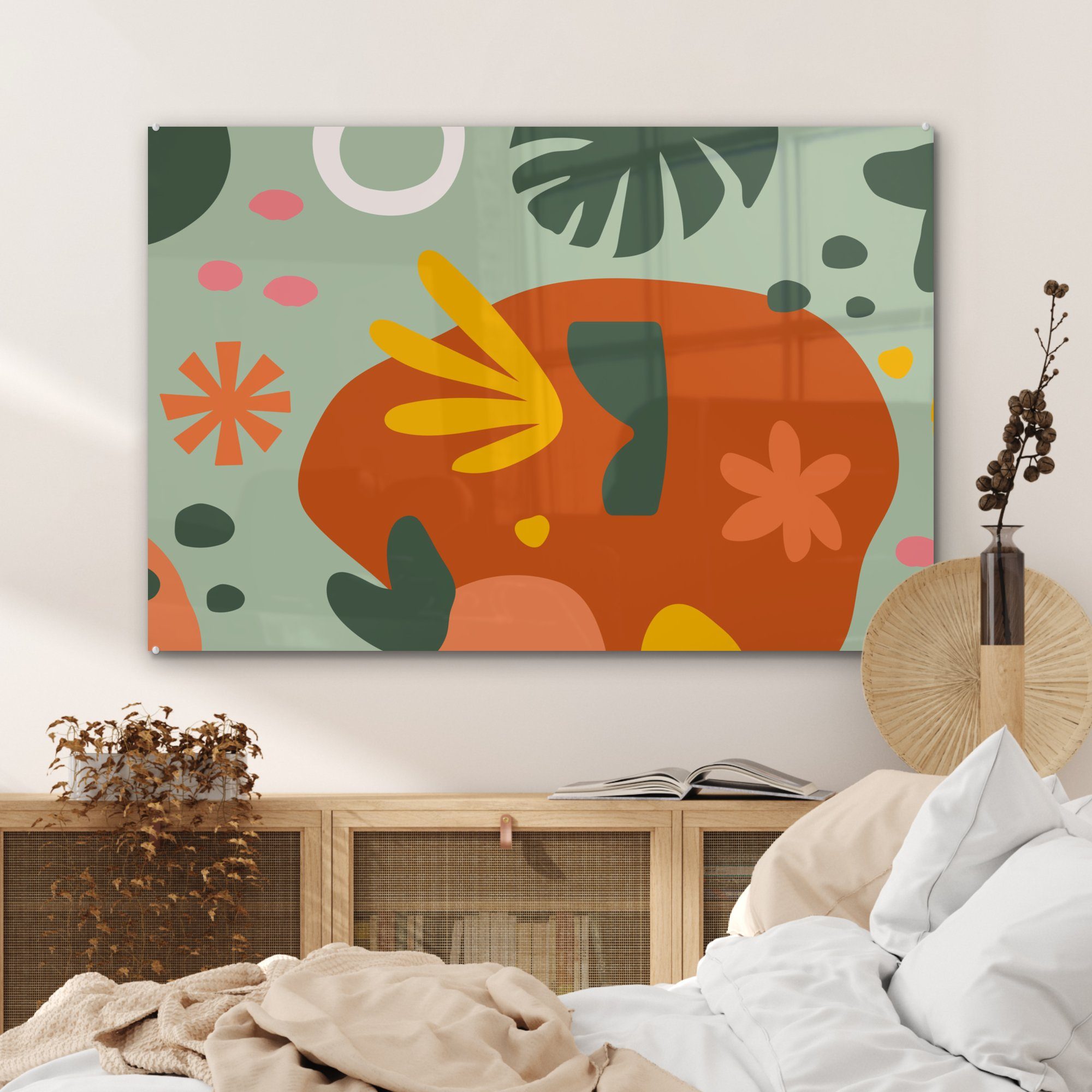 Pflanzen Muster, St), Schlafzimmer Acrylglasbild Acrylglasbilder Monstera - Wohnzimmer (1 & MuchoWow -