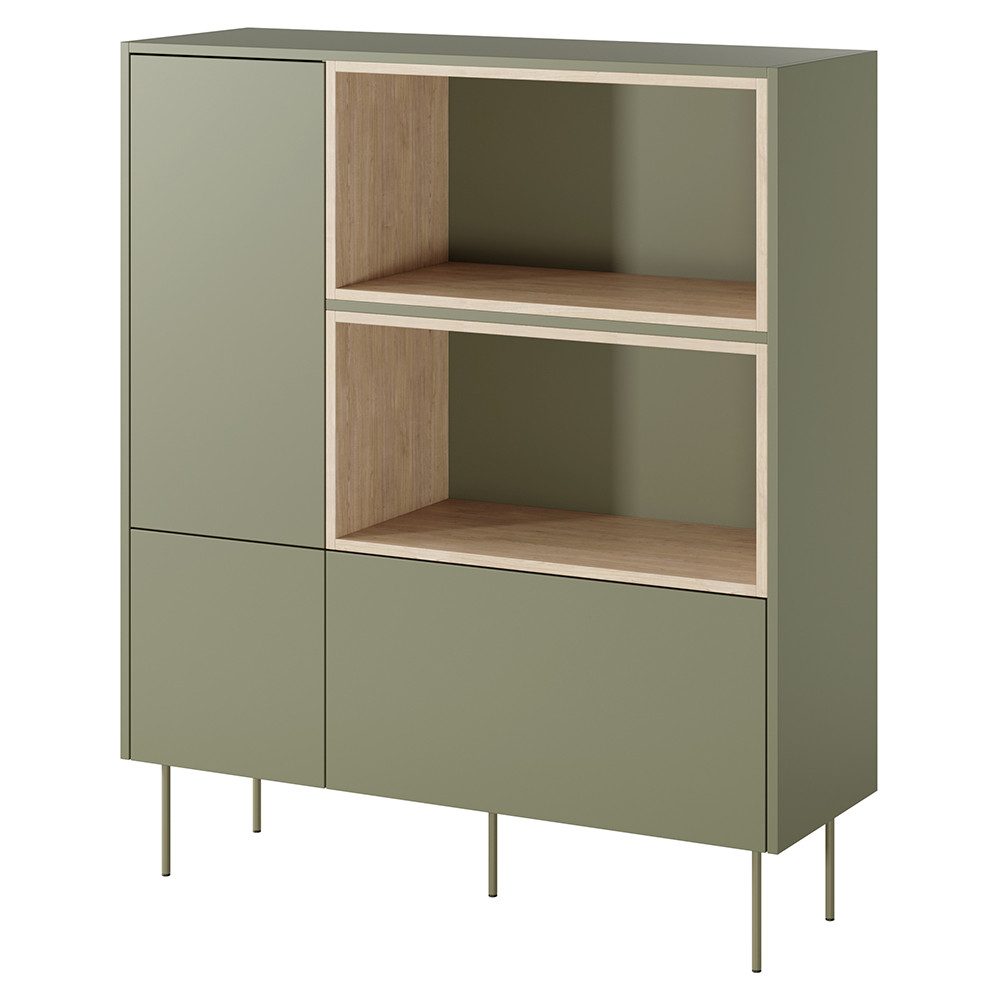 Lomadox Highboard DELFT-141, in olivgrün und Eiche, 120 cm breit, grifflos
