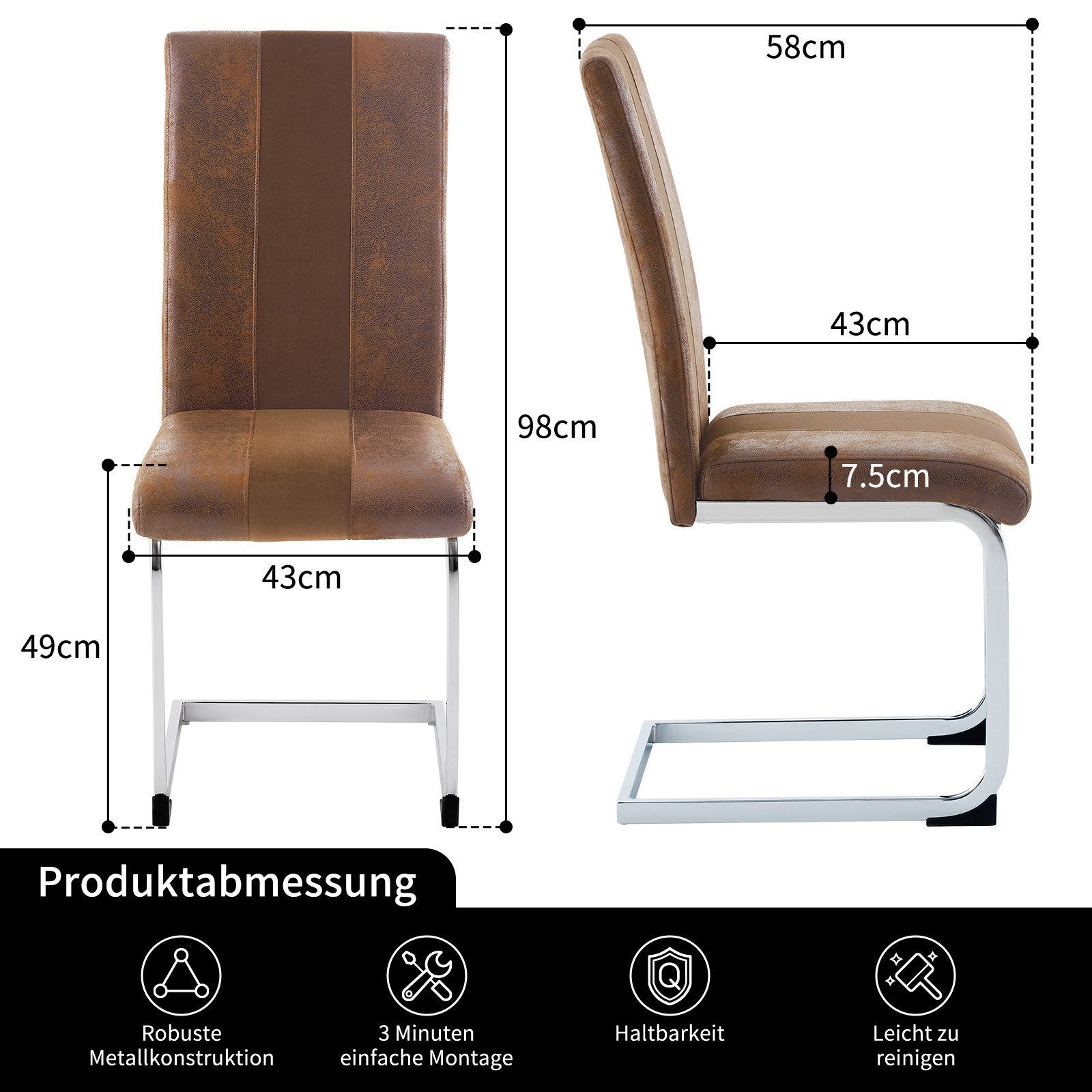 JYMTOM Esszimmerstuhl 4er Set mit Wildlederimitat und hoher Rückenlehne, (8 günstig online kaufen