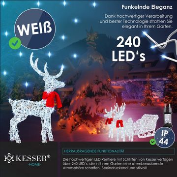 KESSER Weihnachtsfigur, 240er LED Rentiere Schlitten weiß Timer Weihnachtsbeleuchtung