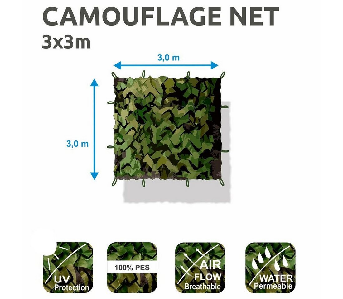 Thumbnail - yourGEAR Sonnensegel yourGEAR Tarnnetz Camouflage 3 x 3 Meter Armee Netz Tarnung Jagd Wald