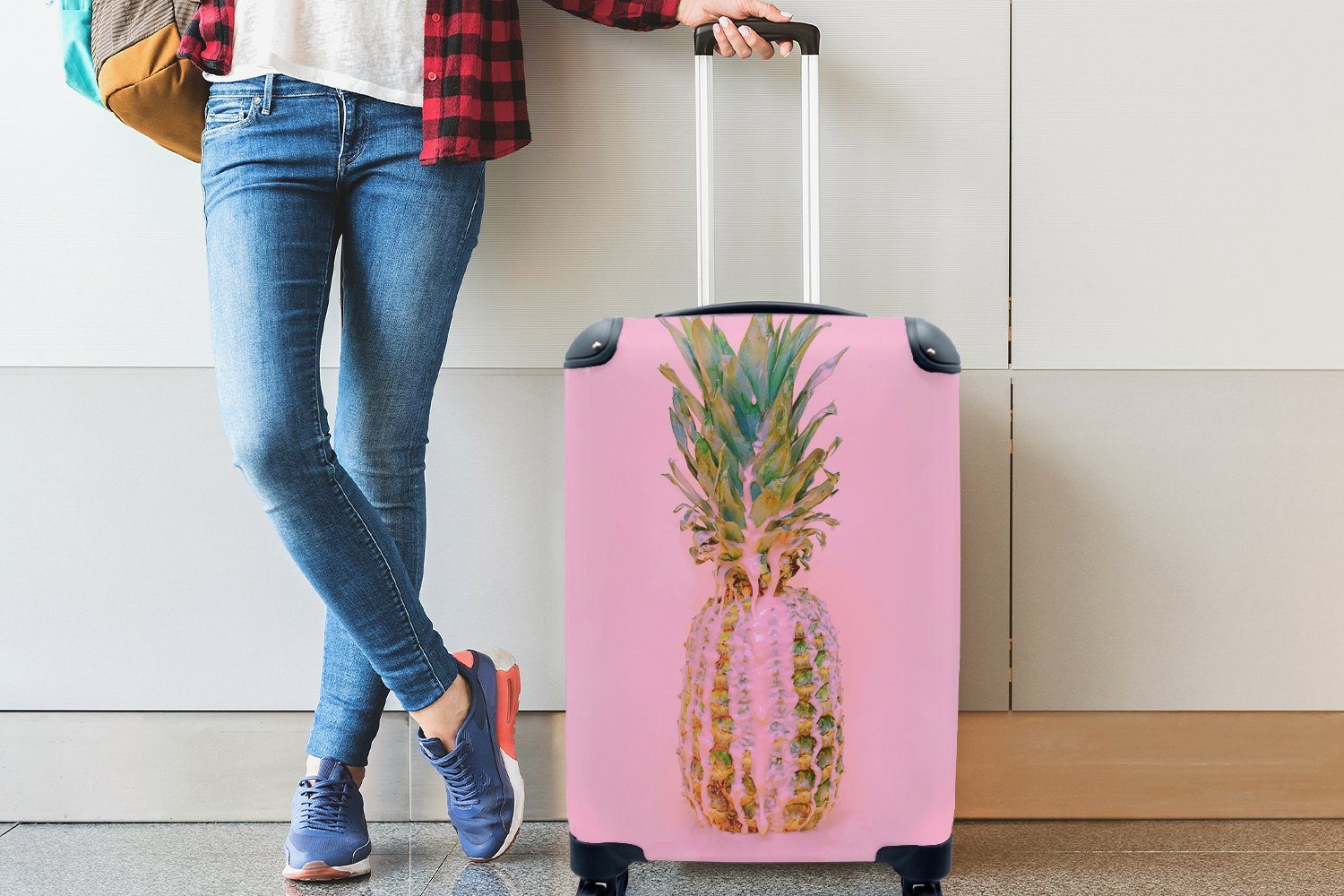 Reisekoffer Handgepäckkoffer Ferien, - Sommer, Ananas - - mit rollen, 4 für Farbe Handgepäck Trolley, Rollen, Reisetasche Rosa MuchoWow
