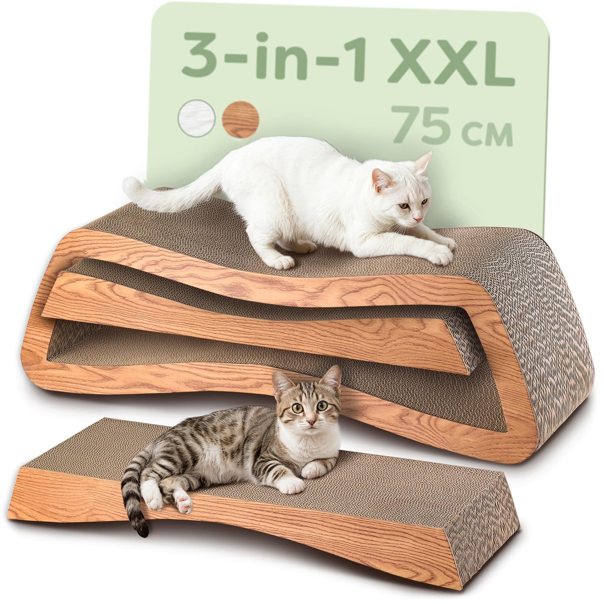 Knupis Kratzbrett Knupis Kratzmöbel Mountain – 3-teilig XXL 75cm Kratzfest FSC, (Set, 3-tlg., 3-teiliges Kratzbrett-Set), Krallenpflege – Bis zu 2 Jahre Kratzspaß – Platzsparend – Möbelschutz