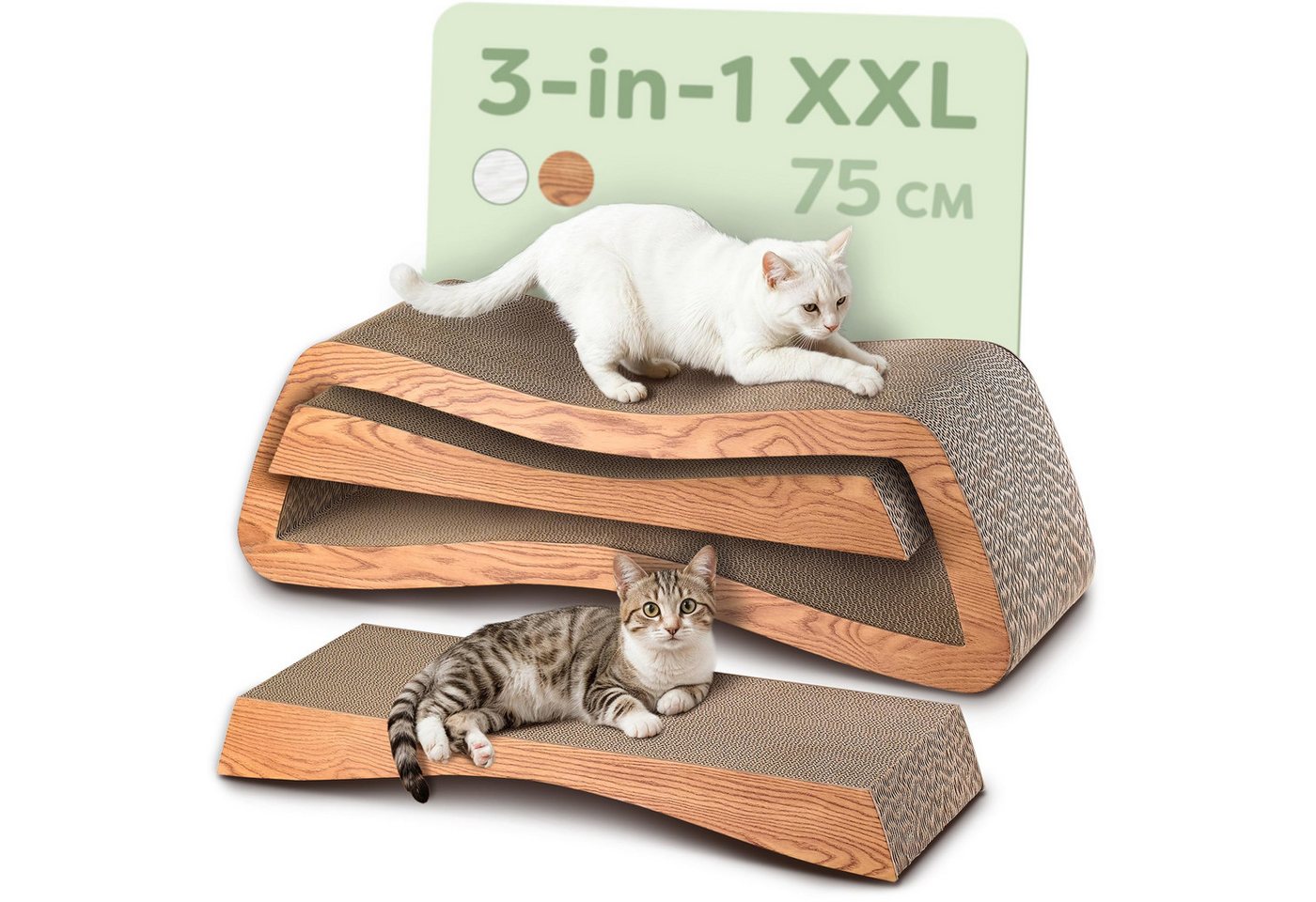 Knupis Kratzbrett Knupis Kratzmöbel Mountain – 3-teilig XXL 75cm Kratzfest FSC, (Set, 3-tlg., 3-teiliges Kratzbrett-Set), Krallenpflege – Bis zu 2 Jahre Kratzspaß – Platzsparend – Möbelschutz