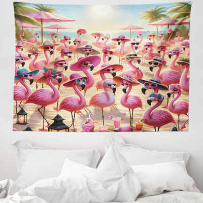 Wandteppich aus Weiches Mikrofaser Stoff Für das Wohn und Schlafzimmer, Abakuhaus, rechteckig, Flamingo Tropische Vögel Lustiger Strand