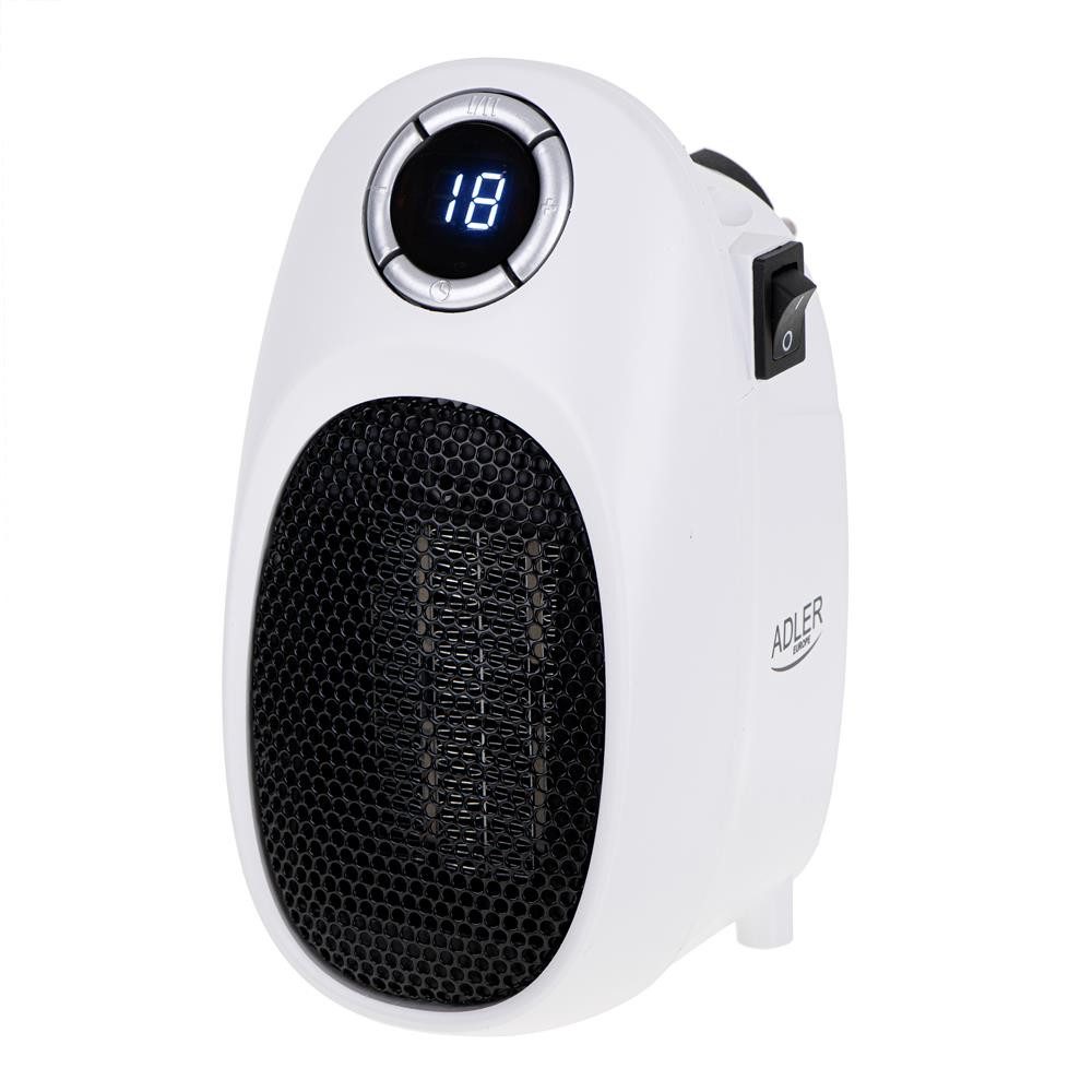Adler Heizlüfter AD 7749 Steckdosenheizung Steckdosenheizlüfter, kleine Mini Elektro Heizung Display Timer weiß Camping