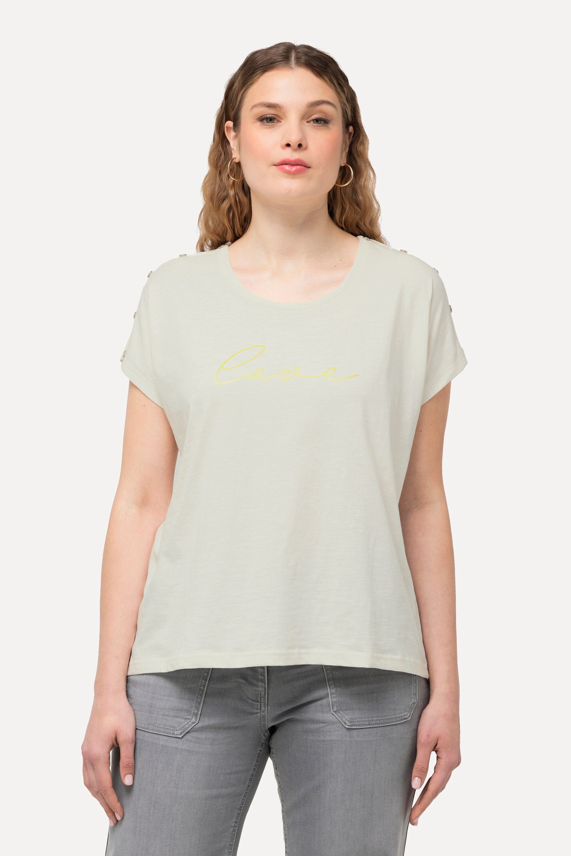 T-Shirt T-Shirt Love Knöpfe Oversized Rundhals Halbarm