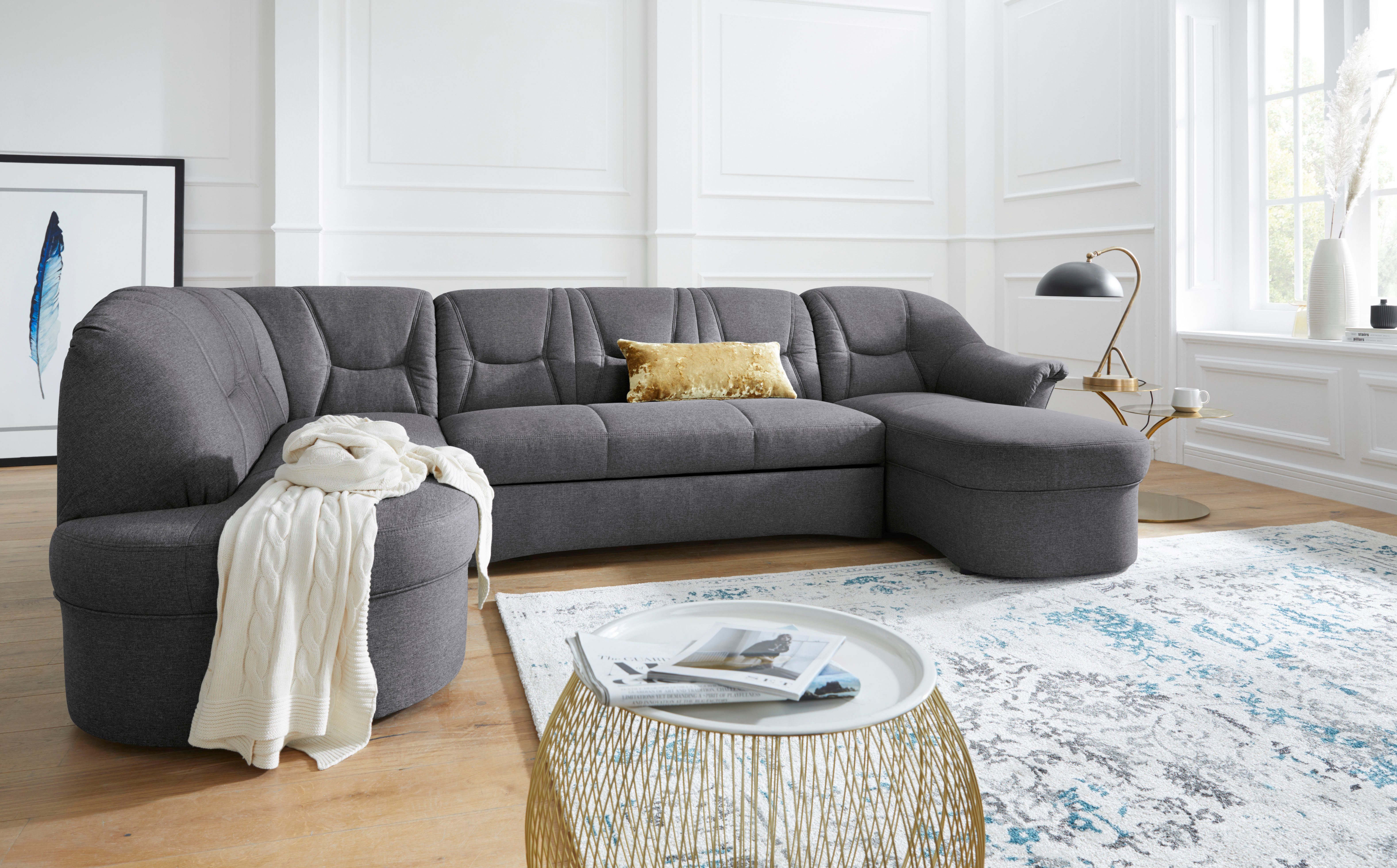 DOMO collection Wohnlandschaft SARAFINA 295x83x180 cm, auch mit Federkern für mehr Sitzkomfort!, whlw. mit Bettfunktion, elegantes Design, U-Form
