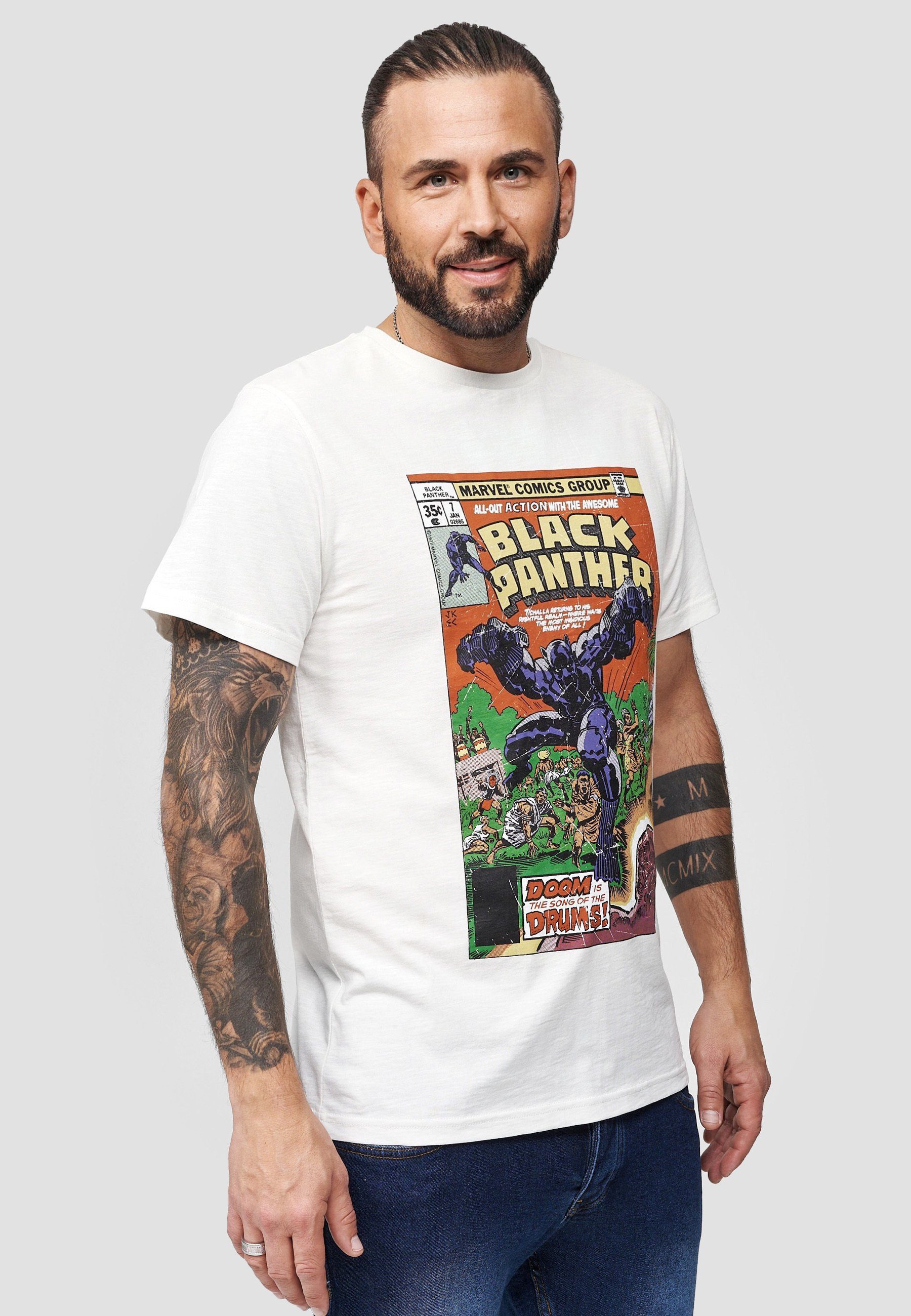 Recovered GOTS Panther T-Shirt zertifizierte Bio-Baumwolle Black Marvel