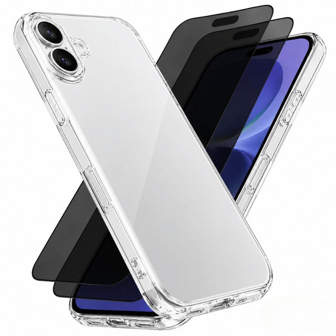 SmartUP Smartphone-Hülle + 2X Schutzglas für iPhone 16 Plus Panzerfolie Privacy Display Case 9H 6,7, integrierter Kameraschutz, präzise Aussparungen