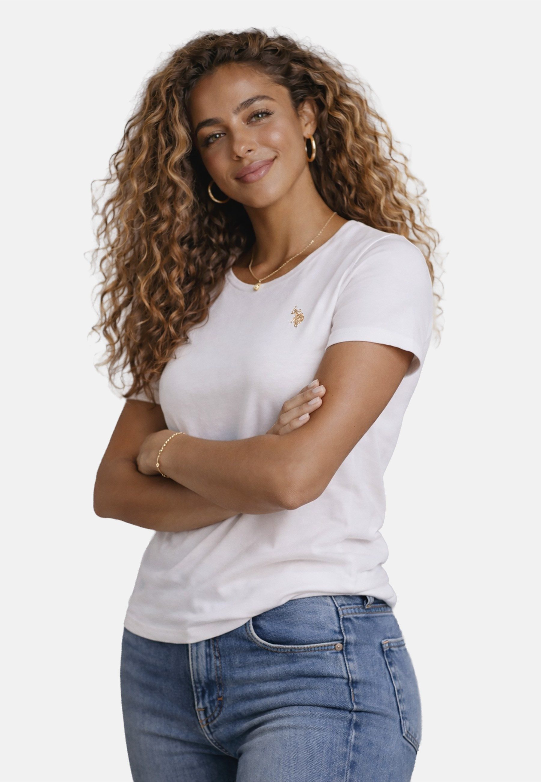U.S. Polo Assn. T-Shirt USSareena – Damen Shirt mit Stretch-Anteil und Logo Leicht tailliert, klassischer Rundhals, dezente Logo-Stickerei