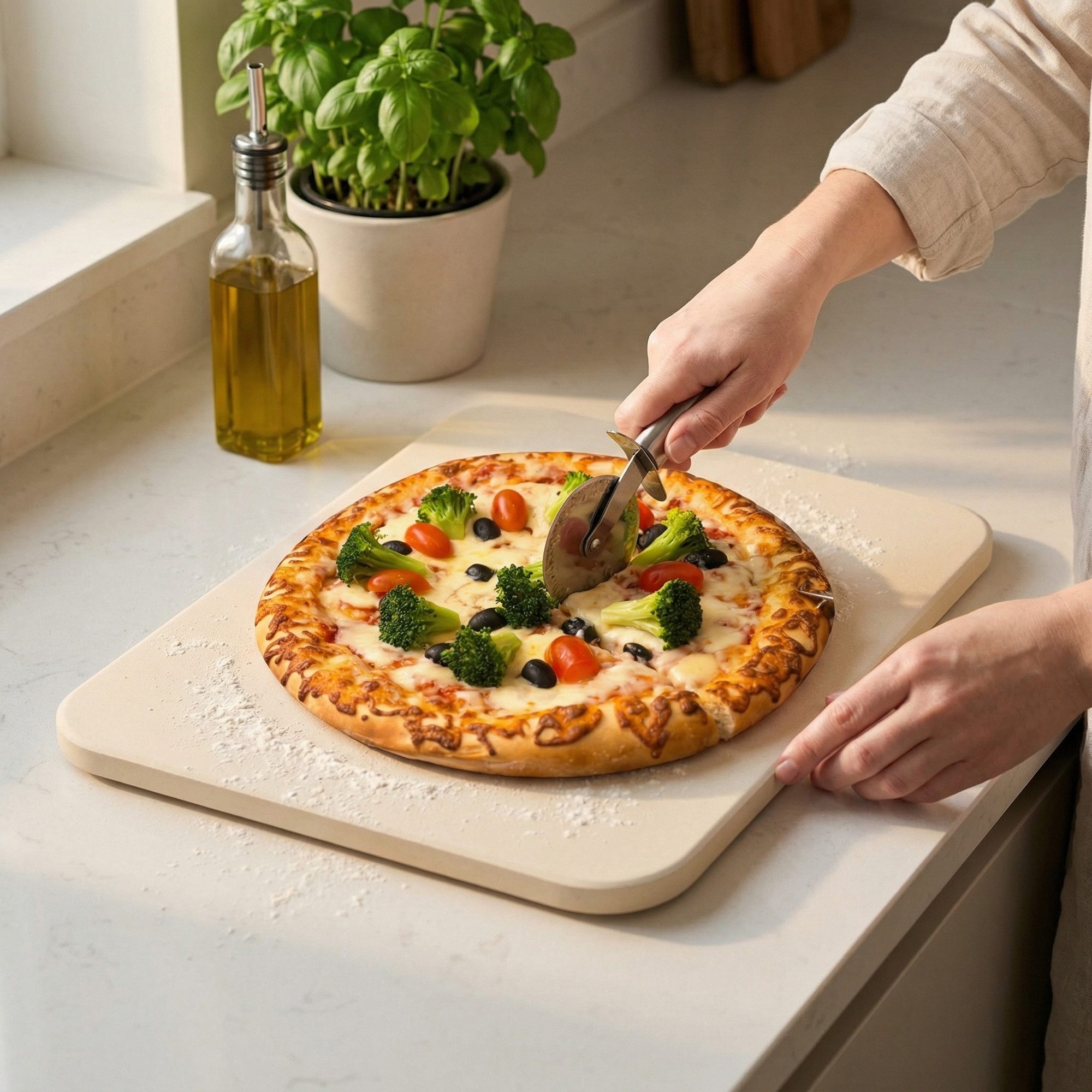 Mucola Pizzastein Pizzastein Brotbackstein Steinofen Cordierit 30x38 CM Beige Gasgrill, Cordierit, (Stück, 1-St., Premium-Pizzastein), Geruchlos, nicht verforme – Bild 4 von 5