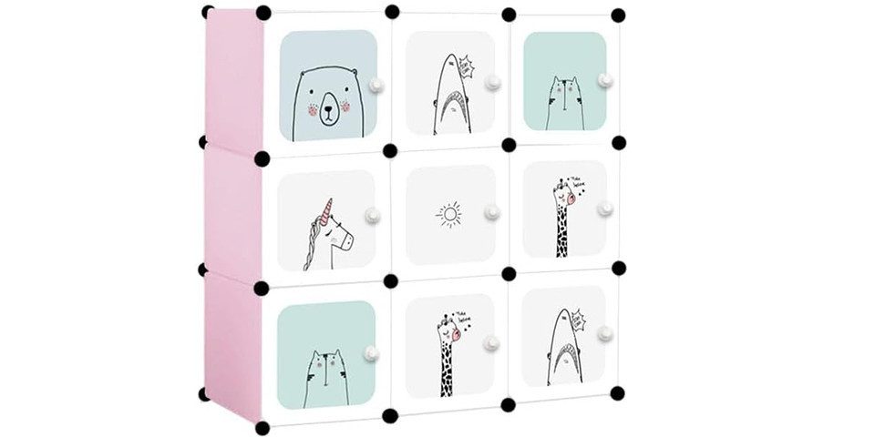 Best for Home Kinderkleiderschrank Kinder-Modulschrank 9X – Märchendesign Rosa, 110 x 110 cm