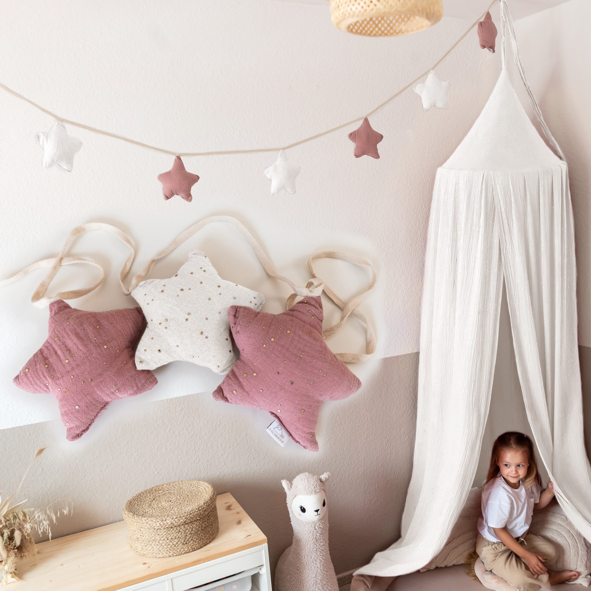 lilimaus Wimpelkette Sternenkette für Kinderzimmer - handgenähte Stoff-Girlande, handgefertigte Stoff-Girlande ca. 300 cm - Wimpel oder Sterne