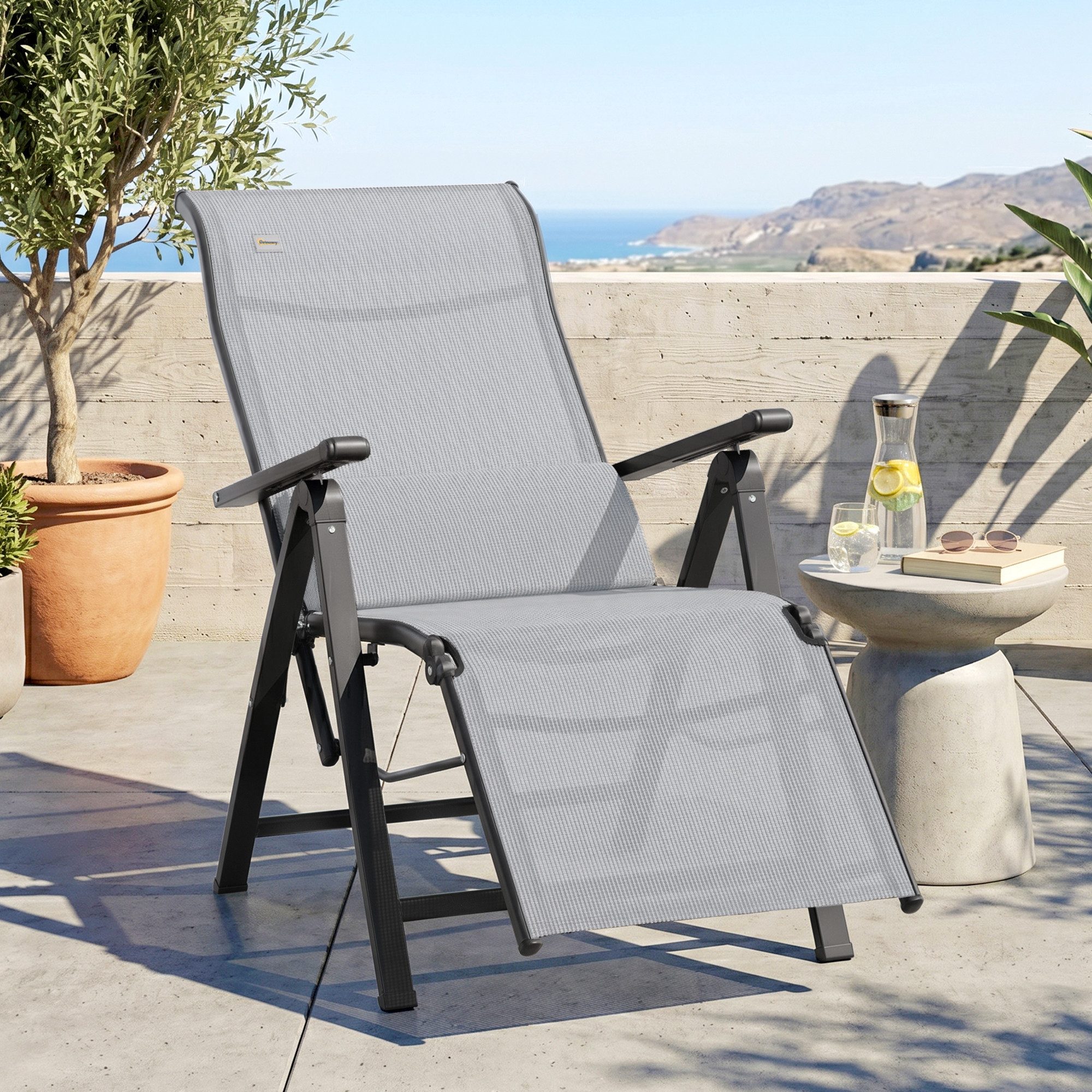 Outsunny Gartenliege Sonnenliege 1 Position verstellbar, Liegestuhl, 1 St., Schwerelosigkeitssessel, Stahl Schwarz+Grau 70 x 65 x 111 cm