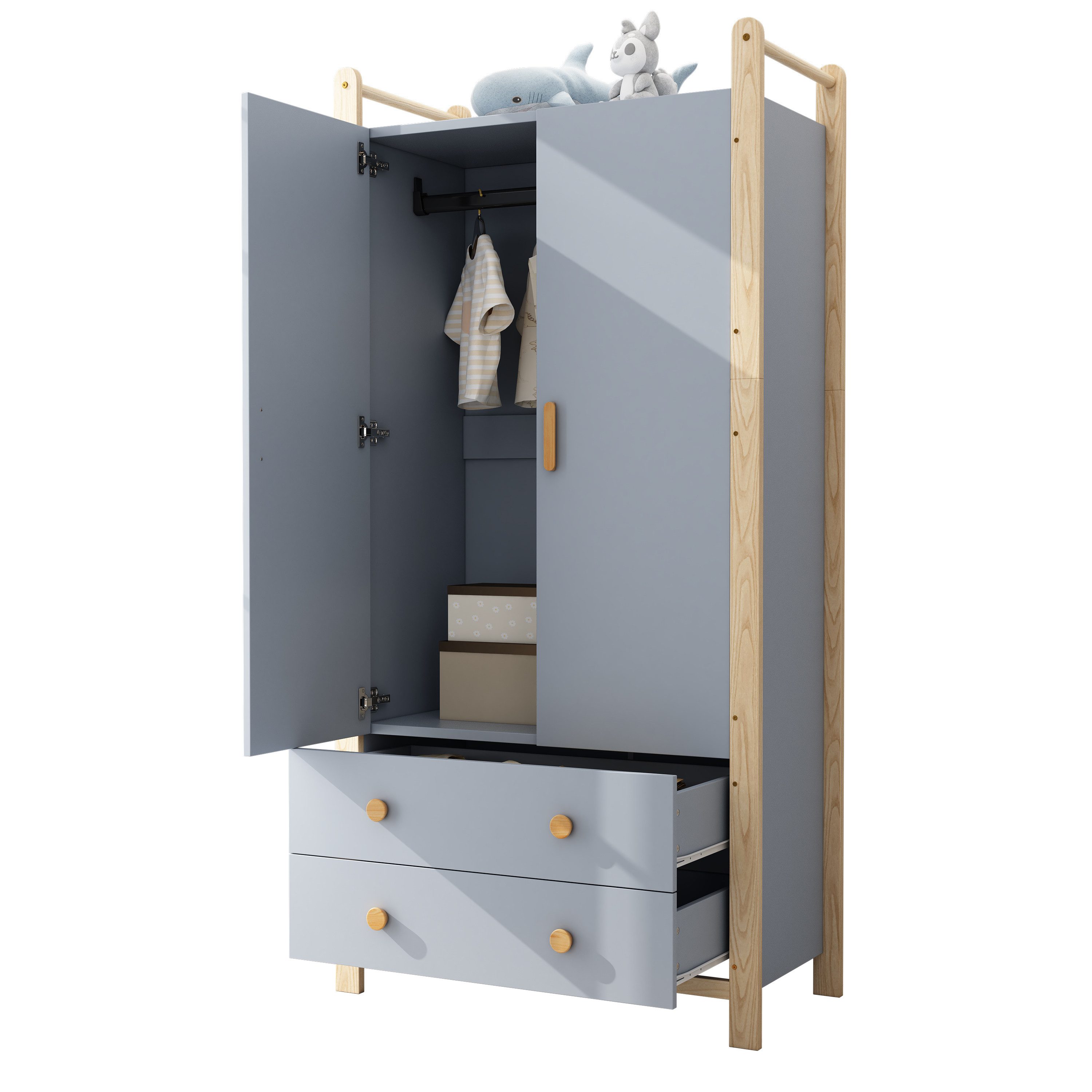 Ulife Kleiderschrank 2-türiger Garderobe mit Kleiderstange und 2 Schubladen (1-St) Flurgarderobe 89,6×44×180,5 cm