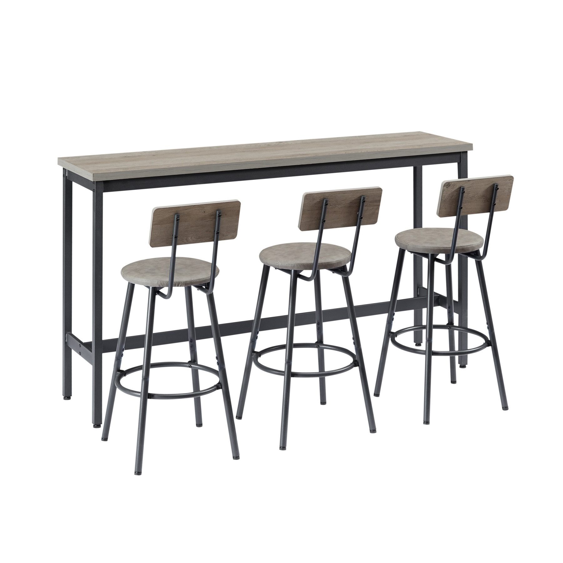 ANYSUN Bartisch Küchen-Esstisch,Kneipentisch, langes Esstisch-Set mit 3 Hockern (Langer Bartisch mit 3 gepolsterten Barhockern aus Kunstleder), industrieller Bartisch und Stühle für die Küche,den Frühstücksraum