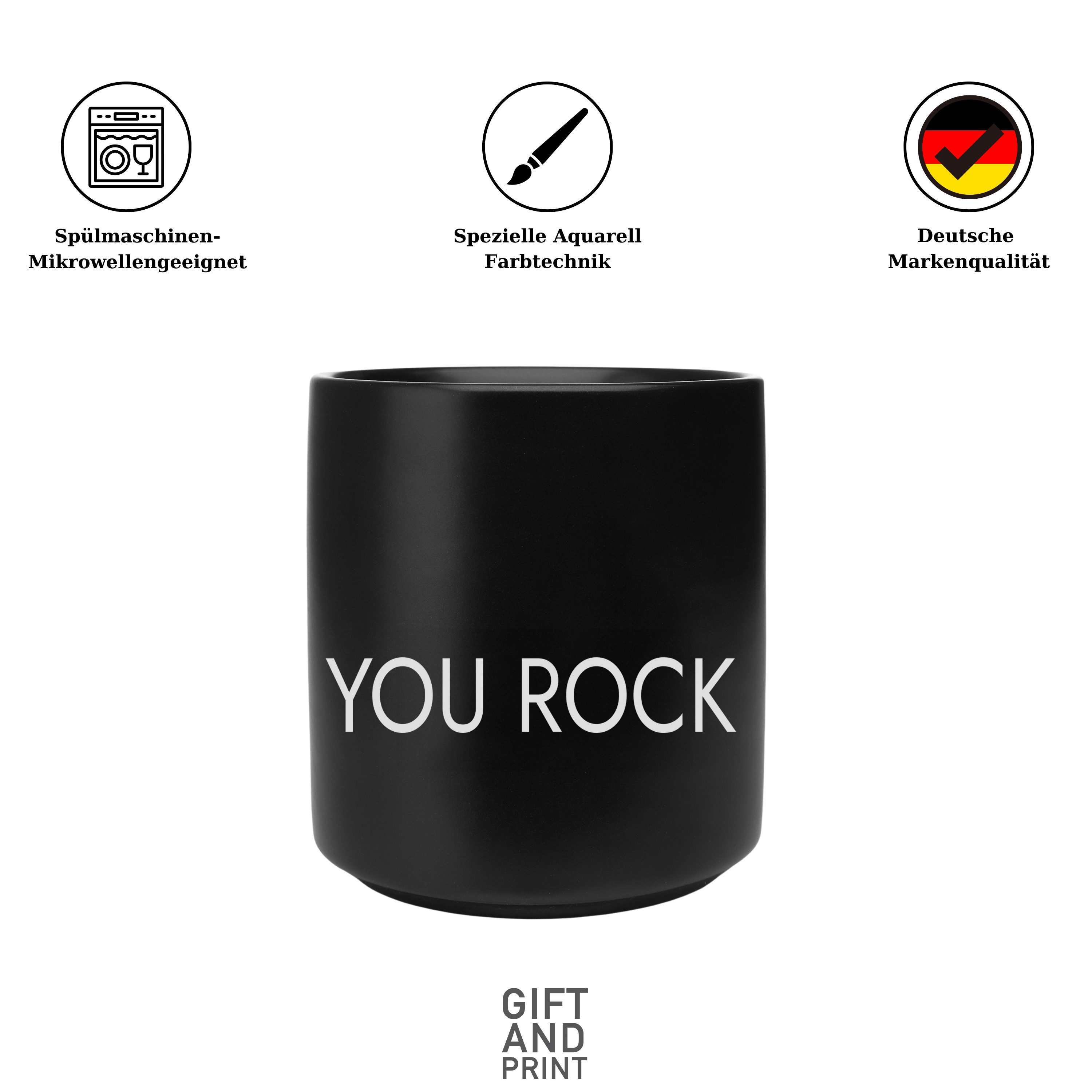 Giftandprint Tasse Schwarz You Rock Tasse Schlicht Valentinstaggeschenk für die Liebste, Mikrowellengeeignet, Spülmaschinengeeignet, Mit Geschenkbox