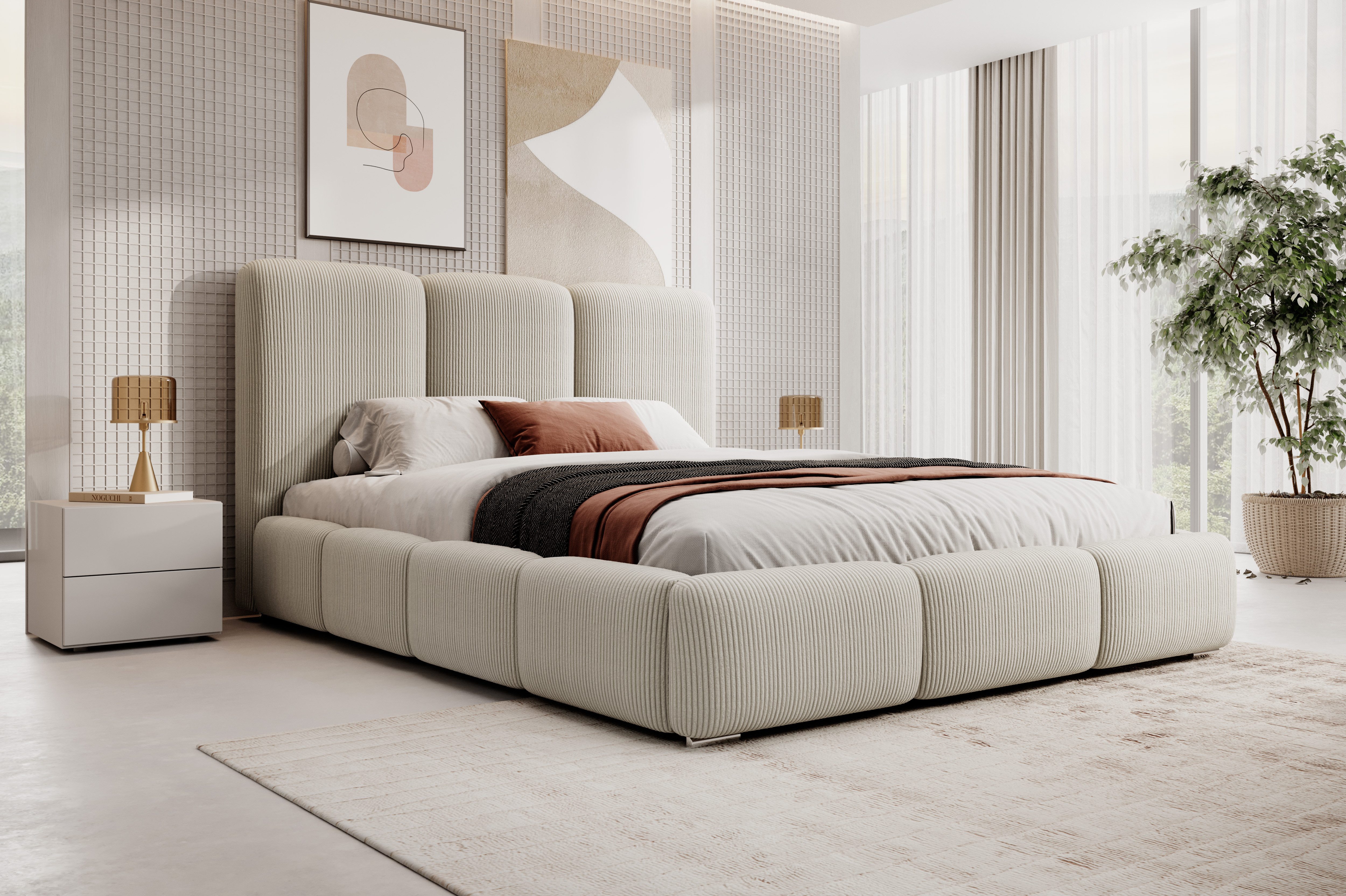 VIVENTE Möbel Polsterbett NIZZA mit großem Bettkasten NON 02-200 x 200 cm-mit Holzrahmen