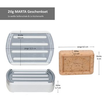 MamboCat Seifenschale 2tlg Seifen-Geschenkset Marta weiß Küchen-Seife + Seifenschale