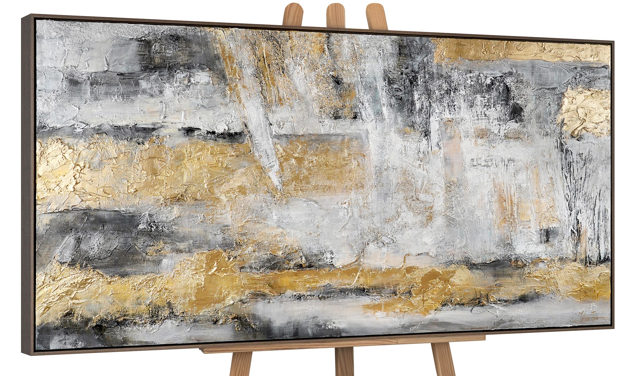 YS-Art Gemälde Goldener Horizont, Leinwndbild Frau vorm Spiegel mit Rahmen