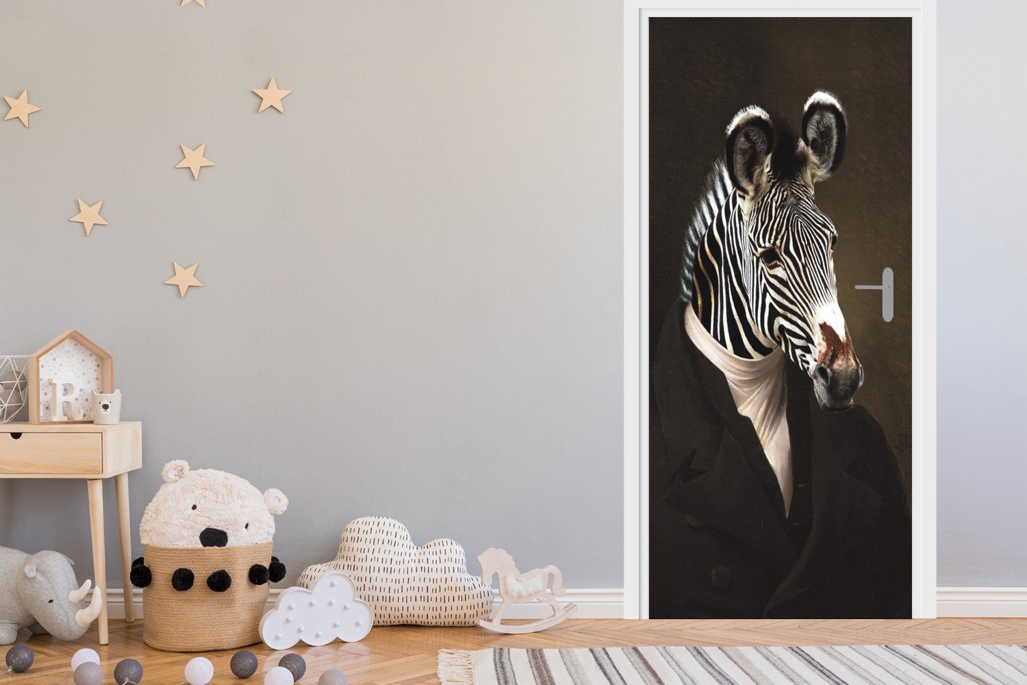 MuchoWow - Kunst Fototapete Türtapete Zebra cm Matt, (1 75x205 - Tür, bedruckt, Türaufkleber, für St), Tierkopf,