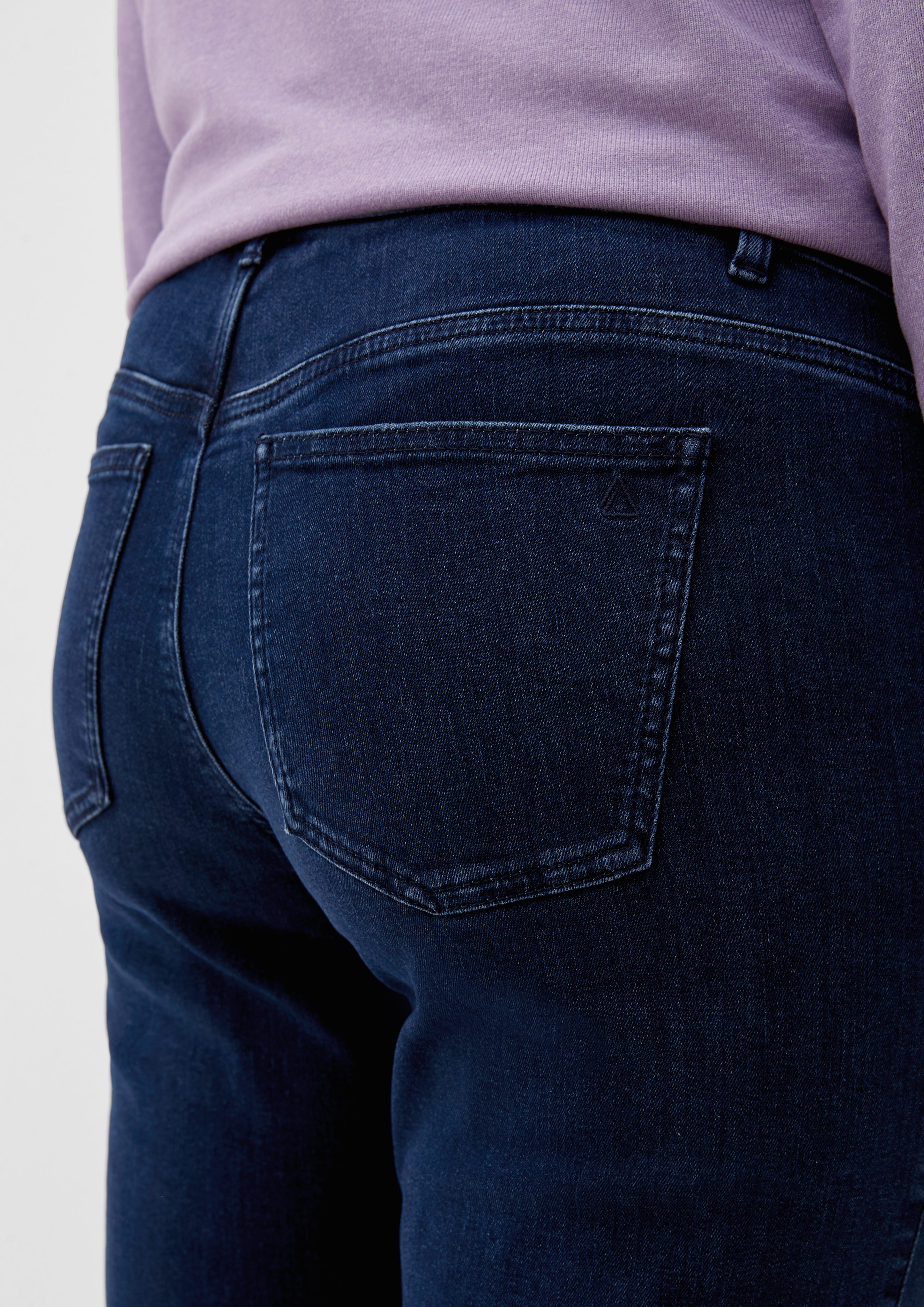Rise / Slim / Fit tiefblau Jeans Slim TRIANGLE Mid Leg Waschung, Fransen / Stoffhose Stickerei,