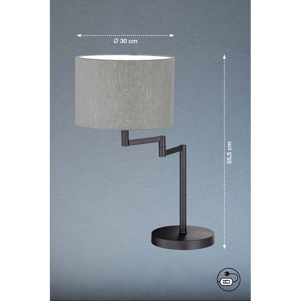 FISCHER & HONSEL LED Tischleuchte, Leuchtmittel nicht inklusive, Tischlampe Schreibtischleuchte Nachttischlampe schwarz grau