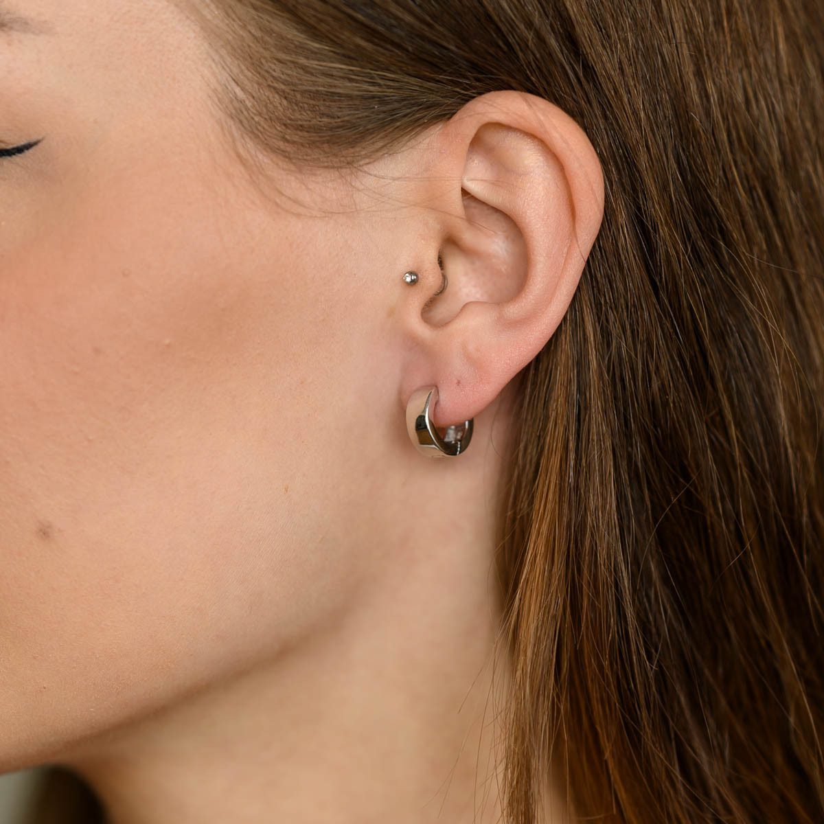 Materia Paar Creolen Damen Silber breit Ø13mm SO-459, 925 Sterling Silber, rhodiniert