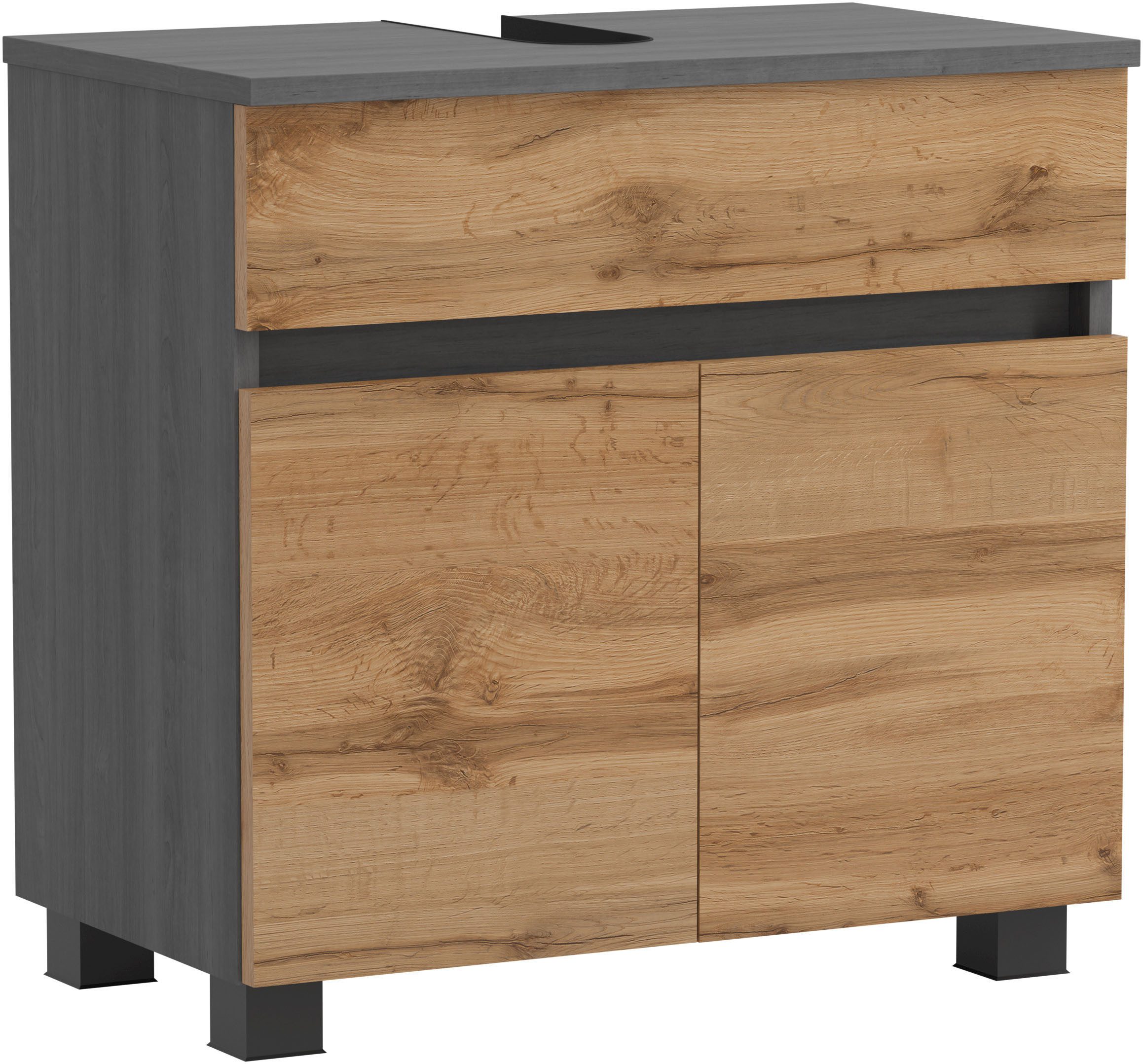OTTO home Waschbeckenunterschrank Bozen, Unterbeckenschrank 60 cm (Badezimmerschrank, Badschrank, Stauraum, Badmöbel, Schrank) griffloses Design, Maße (B/T/H): 60/35/54 cm