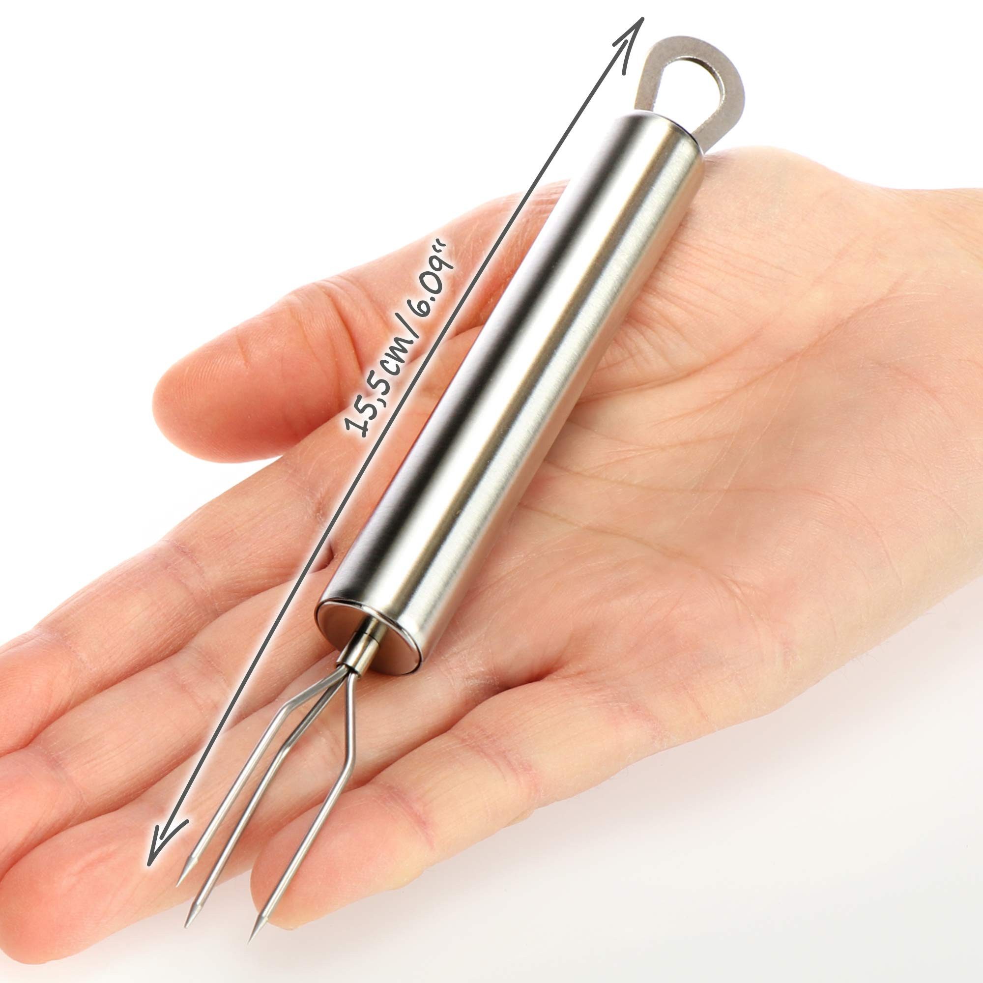 com-four Pellkartoffelgabel Pellkartoffel-Gabel mit 3 Zinken, aus rostfreiem Edelstahl 430, wiederverwendbar als Maisspieß – Bild 4 von 5
