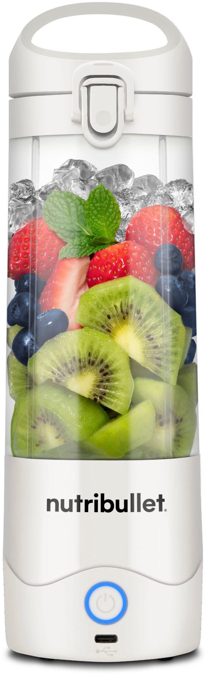 nutribullet Smoothie-Maker Portable NBP003W - Mixer to go, wiederaufladbar, 475ml, Weiß, Kabellos mixen, Akku für 15+ Mixvorgänge, auch Eis + gefrorene Früchte