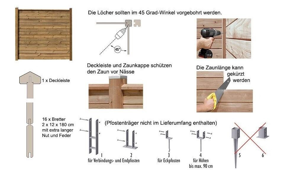 Gartenpirat Gartenzaun Sichtschutzzaun aus Kiefernholz KDI Holzzaun Anbauwand für Garten, (Flex-B), flexibel, schallschützend, blickdicht, widerstandsfähig, massiv