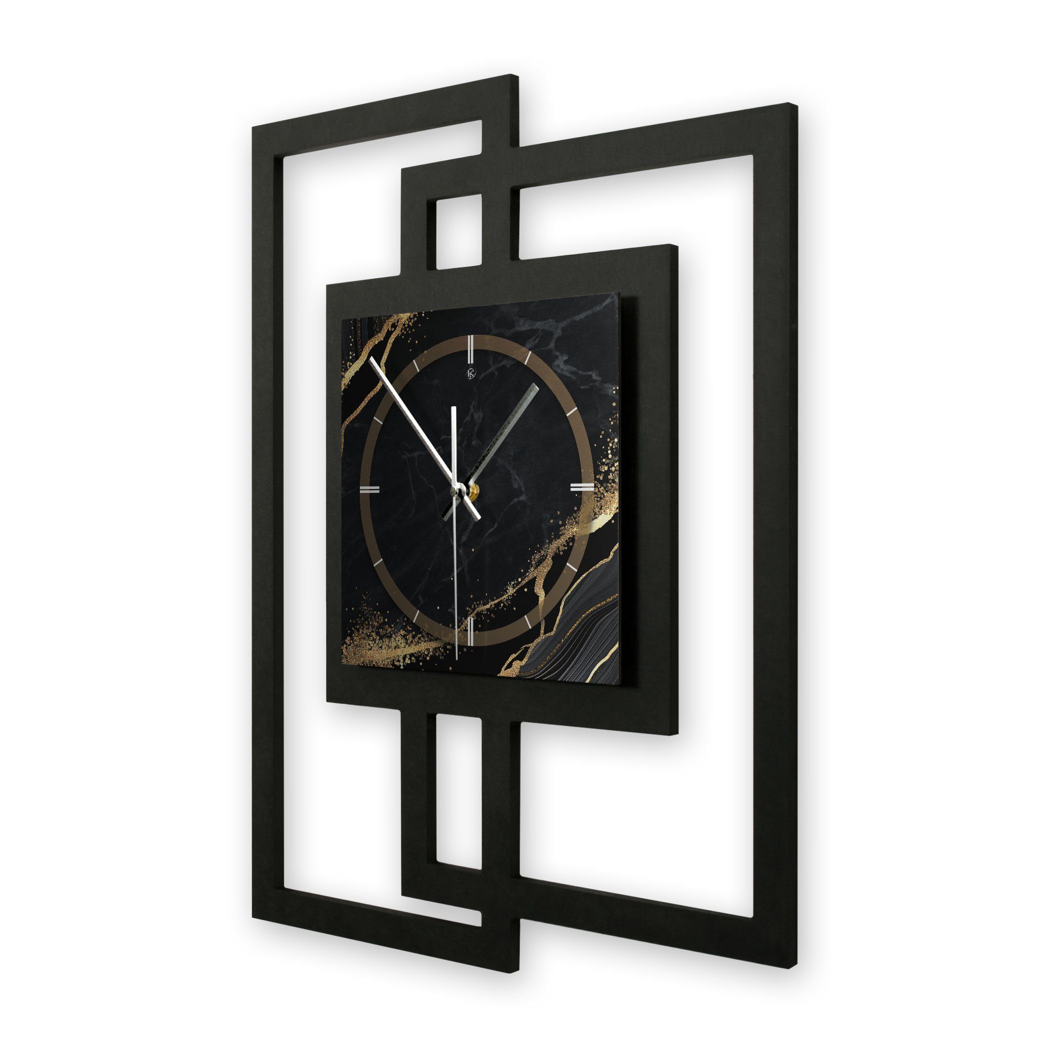 Kreative Feder Wanduhr Design-Wanduhr „Black & Gold Waves“ in modernem Meta günstig online kaufen