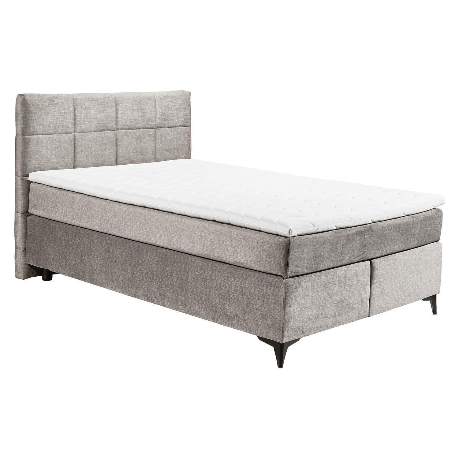 Boxspringbett NAVARRA, 140 x 200 cm, Silbergrau, Polyester, 7-Zonen-TTFK-Matratze, Bonellfederkern, Kaltschaumtopper