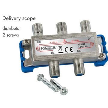 Schwaiger 4-fach Verteiler (9 dB) Flachantenne (für Kabelanlagen, Antennenanlagen, Satellitenanlagen, silber/blau)